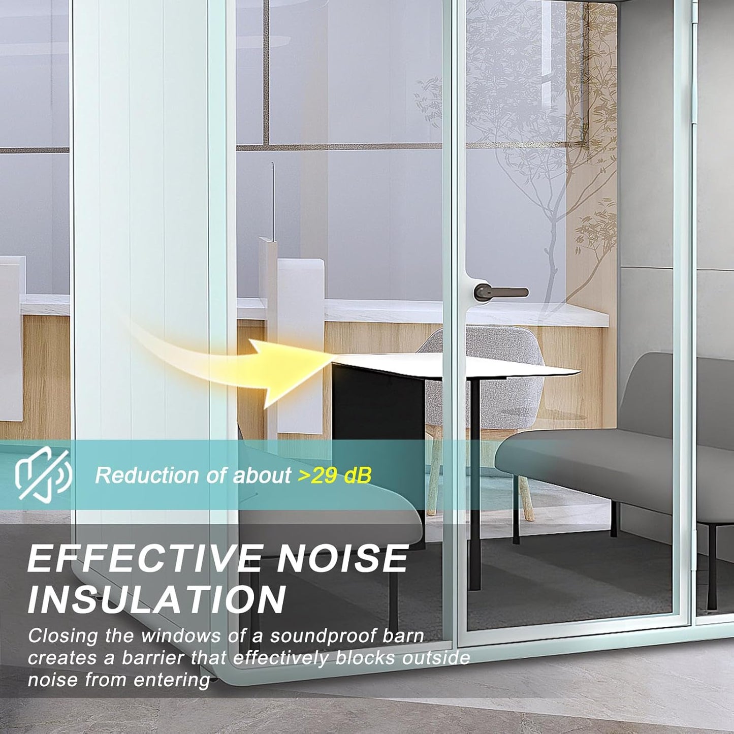 Office Sound Booth with Audio Privacy - Portable Soundproof Pod with Stylish Light Blue Frame,Soundproof Room with Light,Ventilation,Socket for Meetings,Report Presentations
