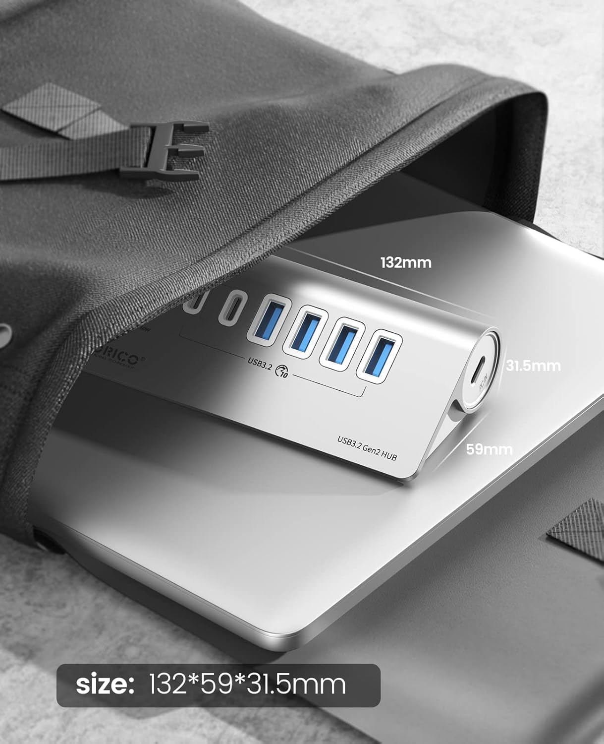 ORICO 7 Port USB Hub 10Gbps, Aluminum USB 3.2 Gen 2 Hub, 6 USB 3.2 Data Ports, 1 PD 60W Ports, 24V 3A Power Adapter, 3.28Ft A to C Cable, USB Data Hub for Laptop