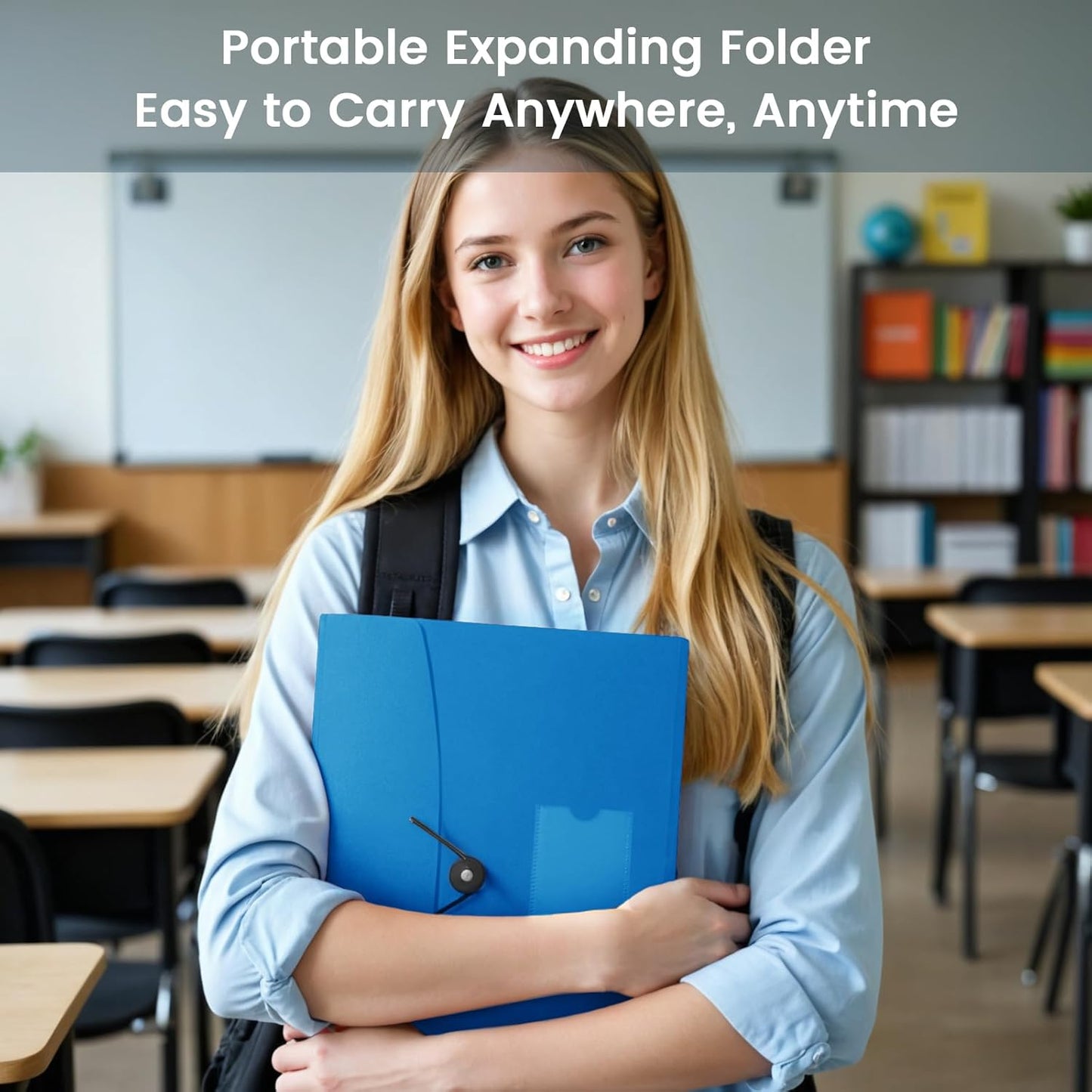 13 Pocket Accordion File Organizer with Elastic Closure, Expanding File Folder for Letter Size A4 Papers, Ideal for Home, Office Supplies, College Essentials - Blue