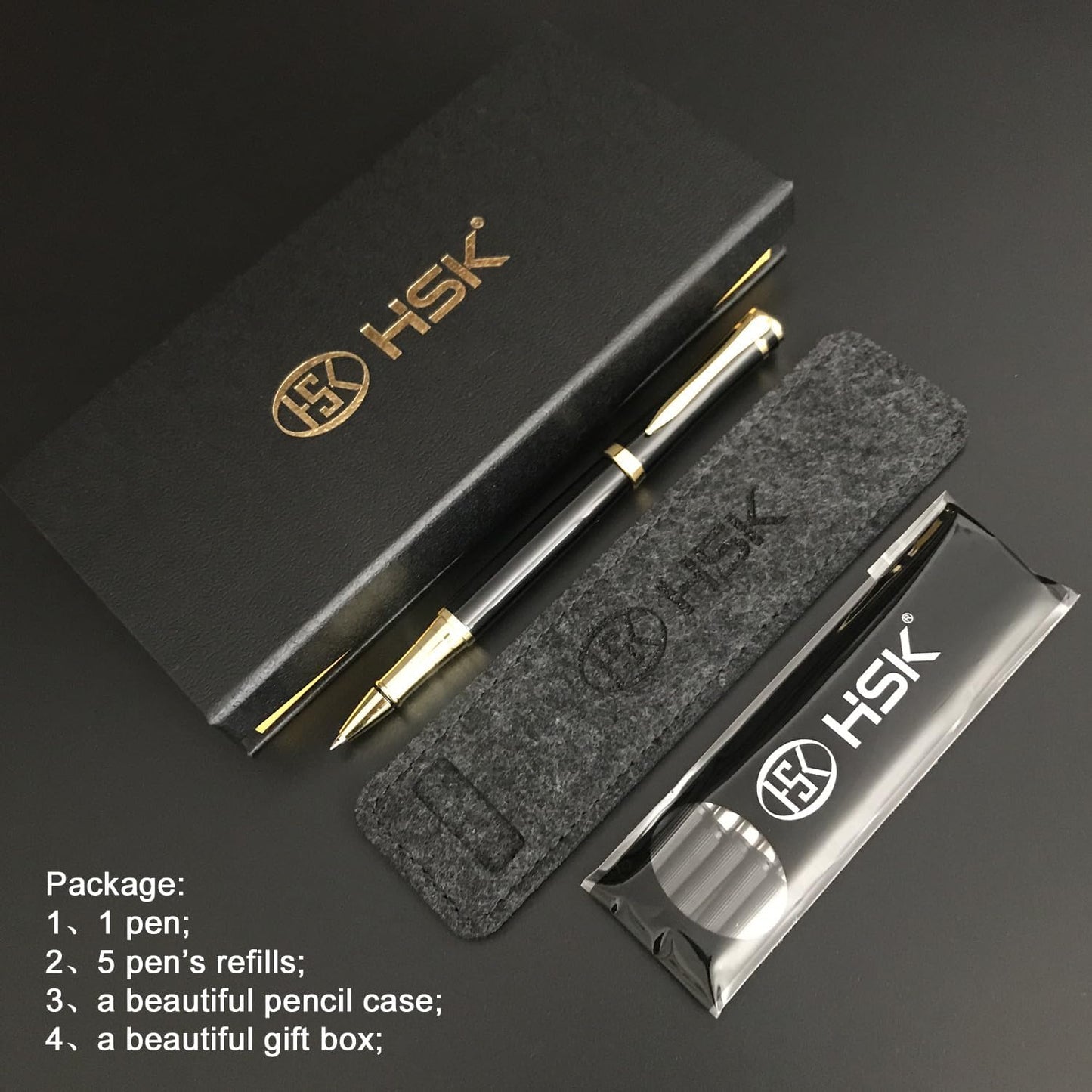HSK Luxury Ballpoint Pens gift Pen Black Refill Line width 0.5mm,Best Ball Pen Gift Set for Men & Women Professional Executive,Office,Nice Pens Classy Gift Box (Black)