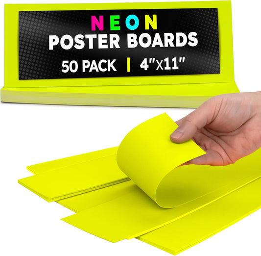 Hygloss Small Poster Board 4x11 - 50 Neon Yellow Single Color Poster Boards Bulk Pack - 10 Pt. Thickness Colored Poster Board Paper for Projects, Flash Cards, Signs - Posterboard Multipack 4" x 11"