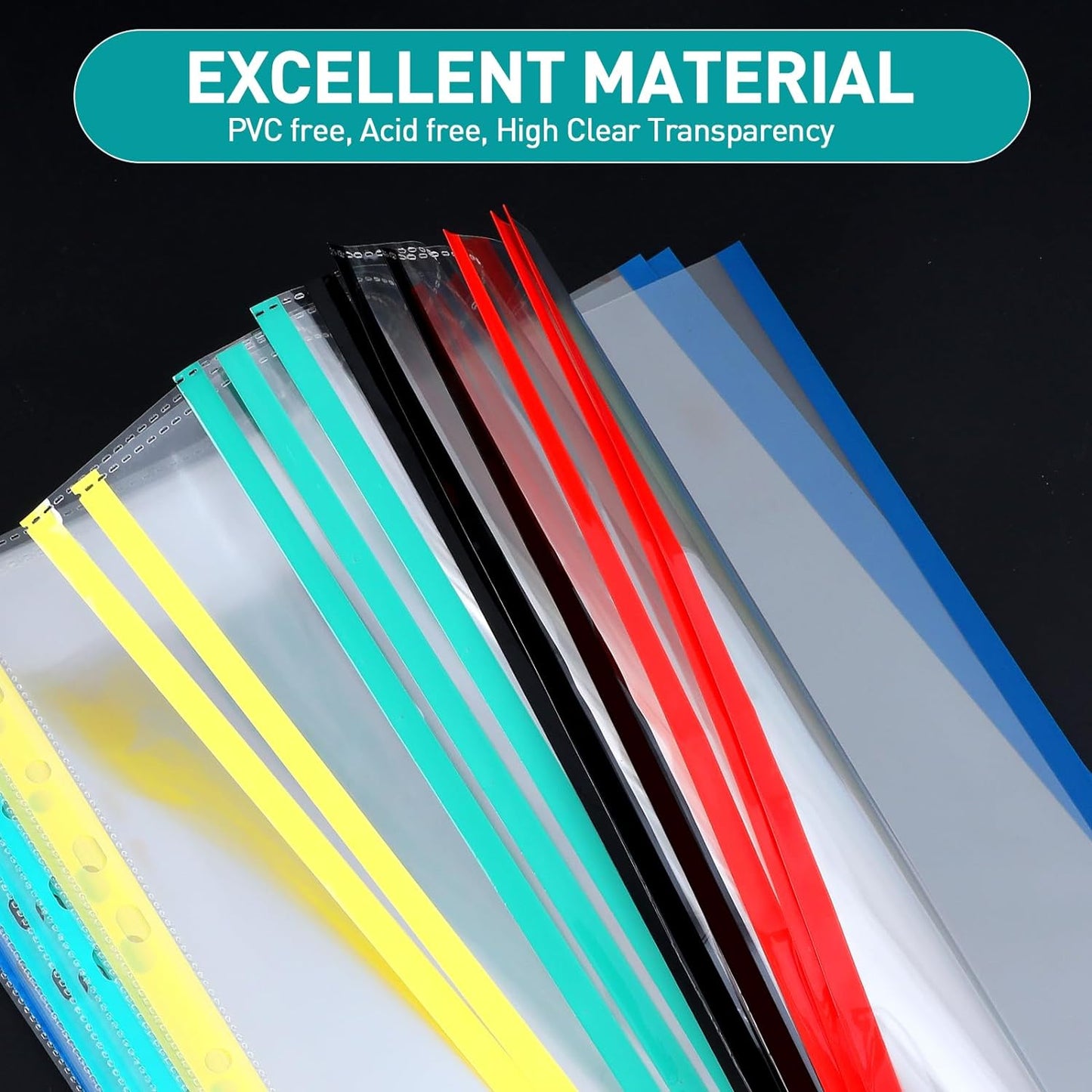 Sheet Protectors, PANDRI 300 Pack Color Heavy Duty Plastic Page Protectors Sheet Reinforced 11-Hole Fit for 3 Ring Binder Fits Standard 8.5 x 11 Paper, 9.25 x 11.25 Top Loaded, Excluding Acid