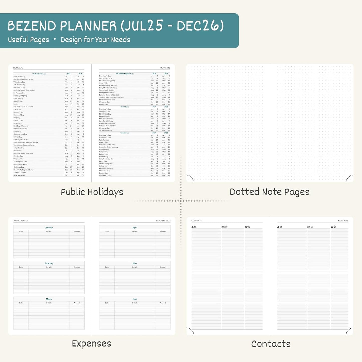 BEZEND Planner 2025-2026 Weekly and Monthly, 5.8" x 8.5" Academic Calendar (Jul 25-Dec 26) Vertical Daily Appointment with Hourly Timeslot & Monthly Tab, Spiral, PU Leather Softcover - Orange