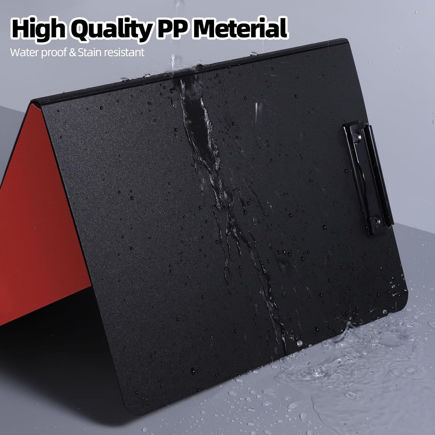 Clipboard Folder, A4 Foldable Clipboard with Horizontal and Vertical Double Metal Clips, 360 Degree Foldable Binder Clipboards with Pen Holder, File Cover Work Folder Clipboards, Red