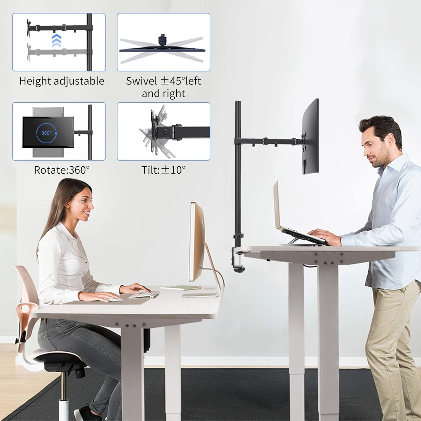 Pholiten Extra Tall Single Monitor Desk Mount Stand with 31.5inch Pole for 13 to 32 inch Screens,Fully Adjustable Monitor Arm Mount for Desk,Holds up to 22lbs