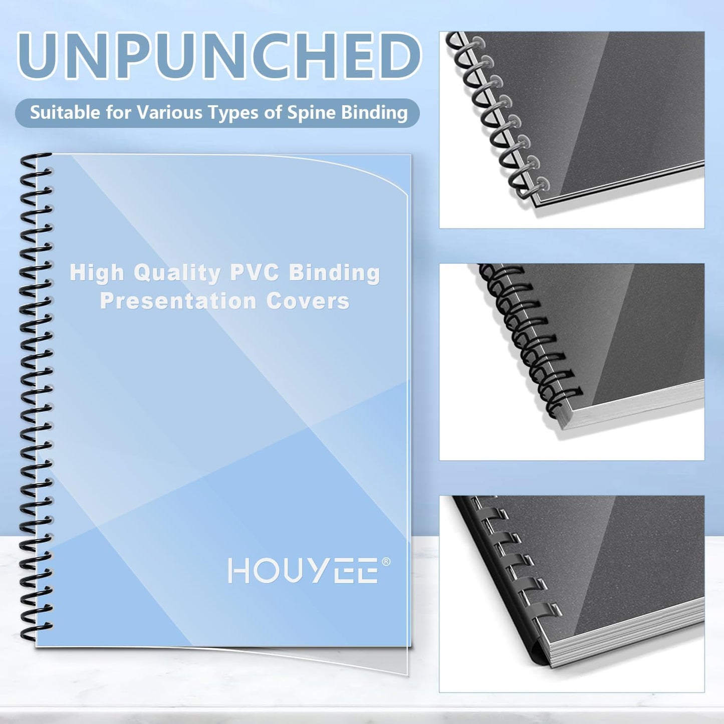 HOUYEE 100 Pack Clear Binding Presentation Covers, PVC Report Covers,10 Mil,8-1/2 x 11 Inches, Letter Size