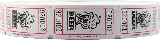 INDIANA TICKET CO. 2,000 White Beer Tickets – Raffle & Event Ticket Roll Perfect for Fundraisers, Prize Drawings, Door Entry, Parties, Drink/Food Tickets & More (4-Color Selection)