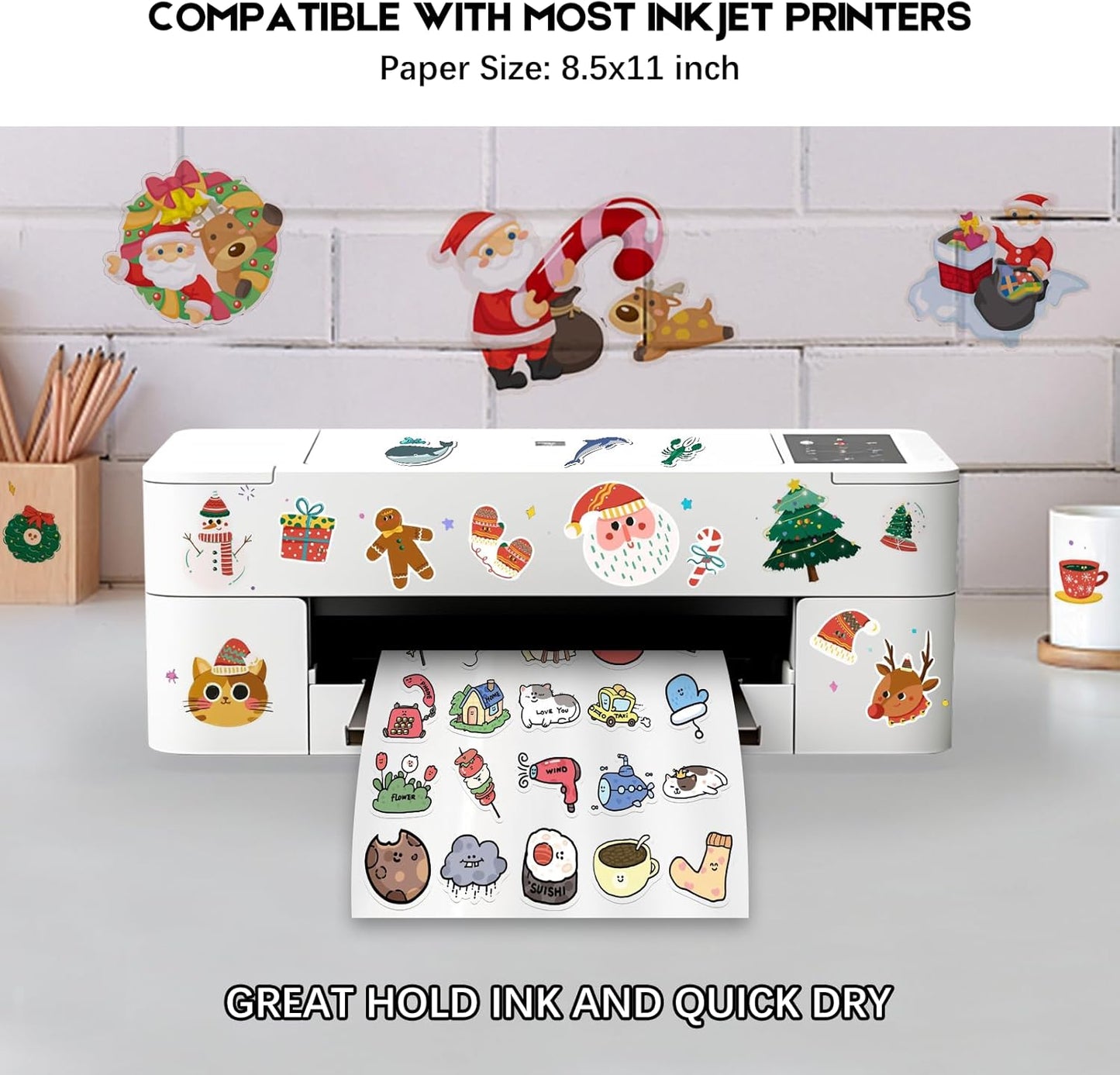 120 Sheets Printable Clear Sticker Paper for Inkjet Printer, Premium Vinyl Transparent Sticker Paper Waterproof, Dries Quickly, Vivid Colors, Tear Resistant, 8.5x11" Labels Great for Cutting Machines