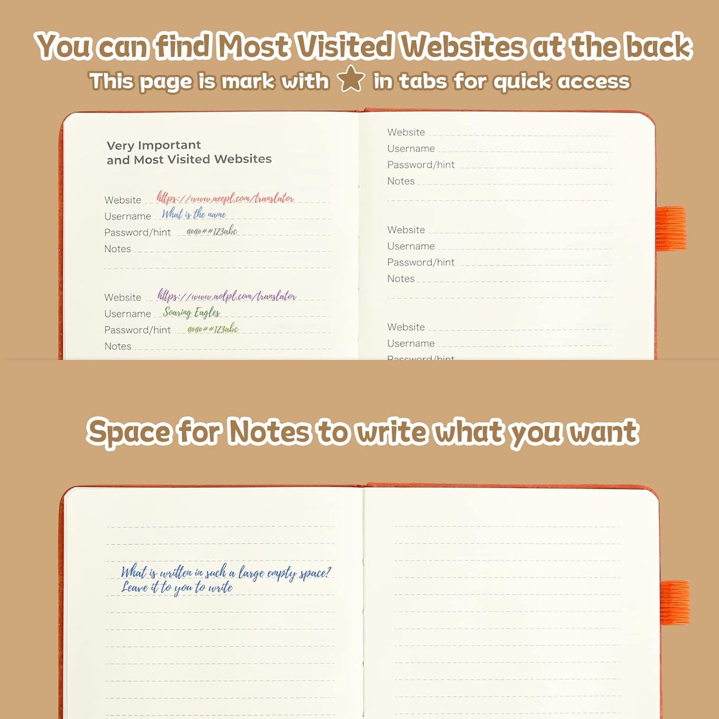 DAOFARY Password Book with Alphabetical Tabs - Small Password Keeper Book (5.6 * 4.3 in) with Inner Pocket, Hardcover Password Keeper Notebook for Log Internet Website Information (Reddish Brown)