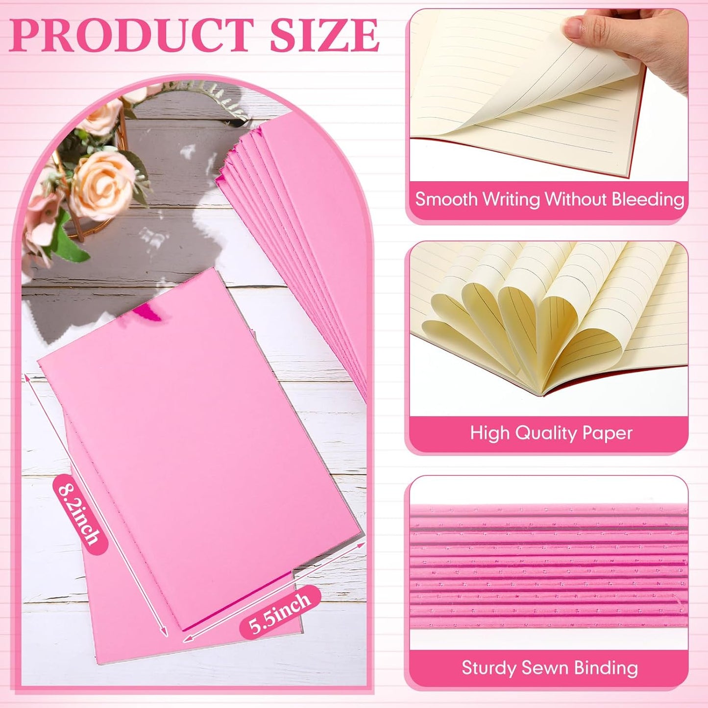 100 Pcs Kraft Notebook Journals 5.5 Inch x 8.3 Inch A5 Softcover Notebooks Bulk for Writing Sketch Office Notepad with 60 Pages 30 Sheets (Multicolor,Lined)(Pink,Lined)