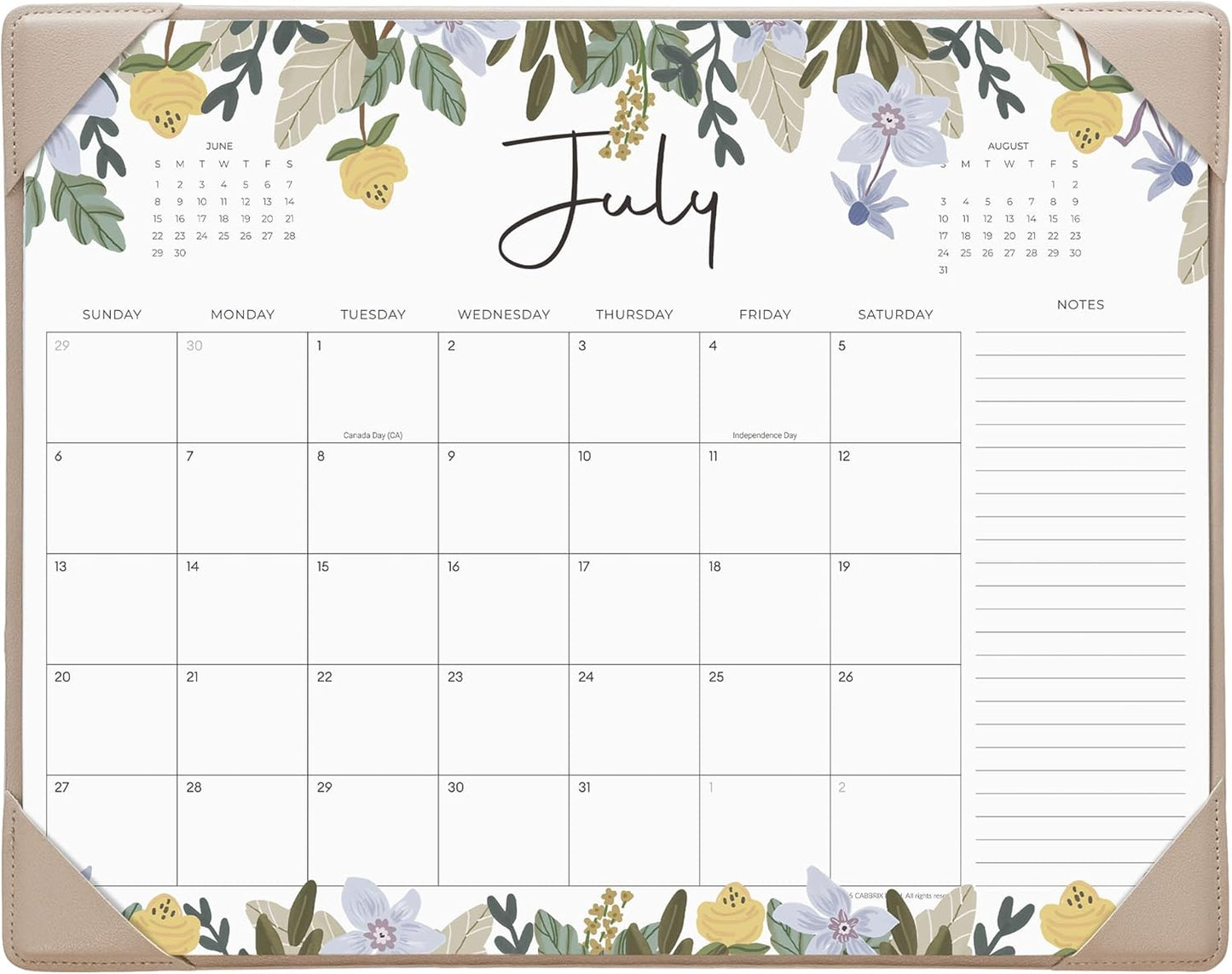 Cabbrix Desk Calendar 2025-2026 with Desktop Mat, Floral Desk Pad Calendar 15 x 12 Inch Runs From July 2025 to December 2026, Desk Blotter Calendar for Home School and Office (Floral)