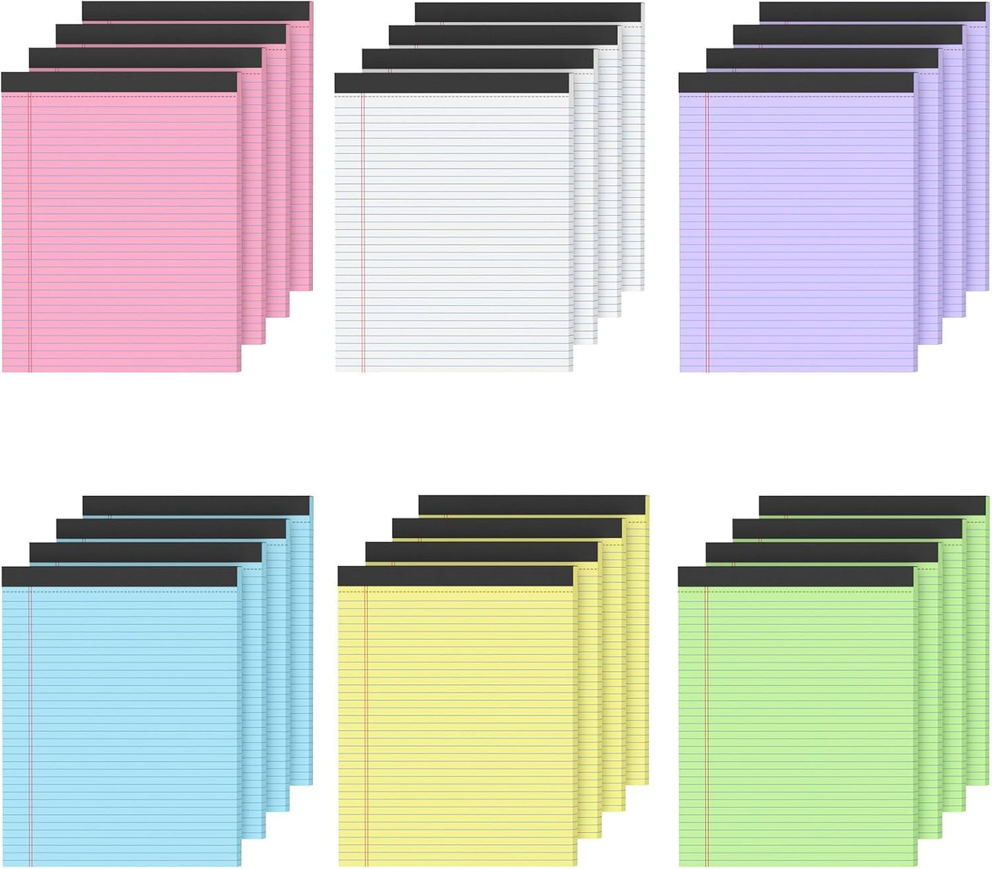 24 Pack Colored Legal Pads 8.5 x 11, College Ruled, 720 Sheets Note Pads 8.5 x 11, Perforated Writing Pads 8.5 x 11, Lined Paper Pads with Sturdy Backing, 30 Sheets Per Notepads for School, Office