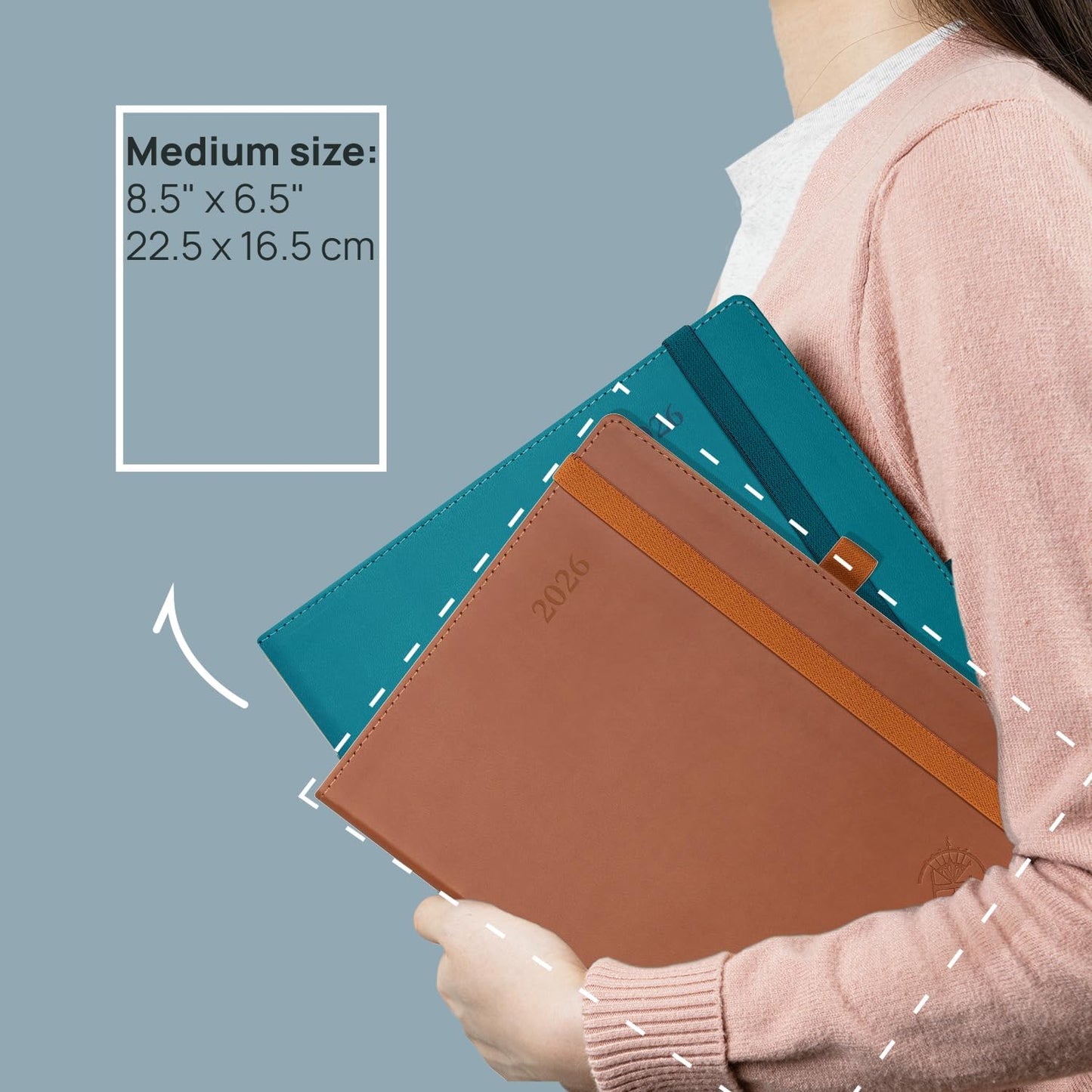 POPRUN 2026 Planner (Medium - 6.5'' x 8.5'') - 2026 Weekly Calendar ((Jan. 2026 - Dec. 2026) with Hourly Time Slots, Weekly/Monthly Appointment Book for Time Management - Leather Soft Cover - Pacific Green