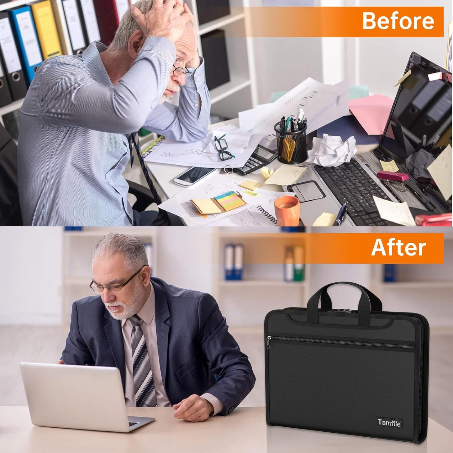 5200℉ Fireproof Accordion File Organizer with Lock, Thickened Document Organizer 13 Pocket with Zipper & Labels, Important Document Organizer, Expanding File Folder with Handle for Letter A4 (Black)