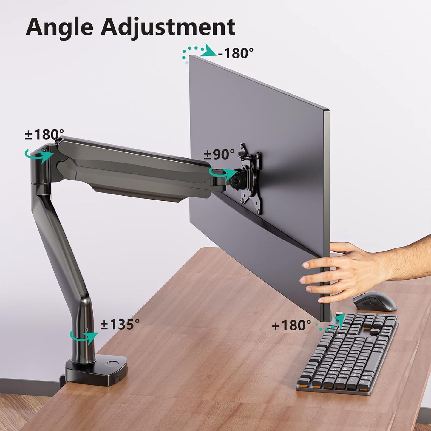 WALI Single Monitor Arm, Gas Spring Monitor Mount for Max 35 inches - 26.4 lbs Screen, Ultrawide Computer Monitors Stand with C Clamp and Grommet Base (GSMP001XL), Black