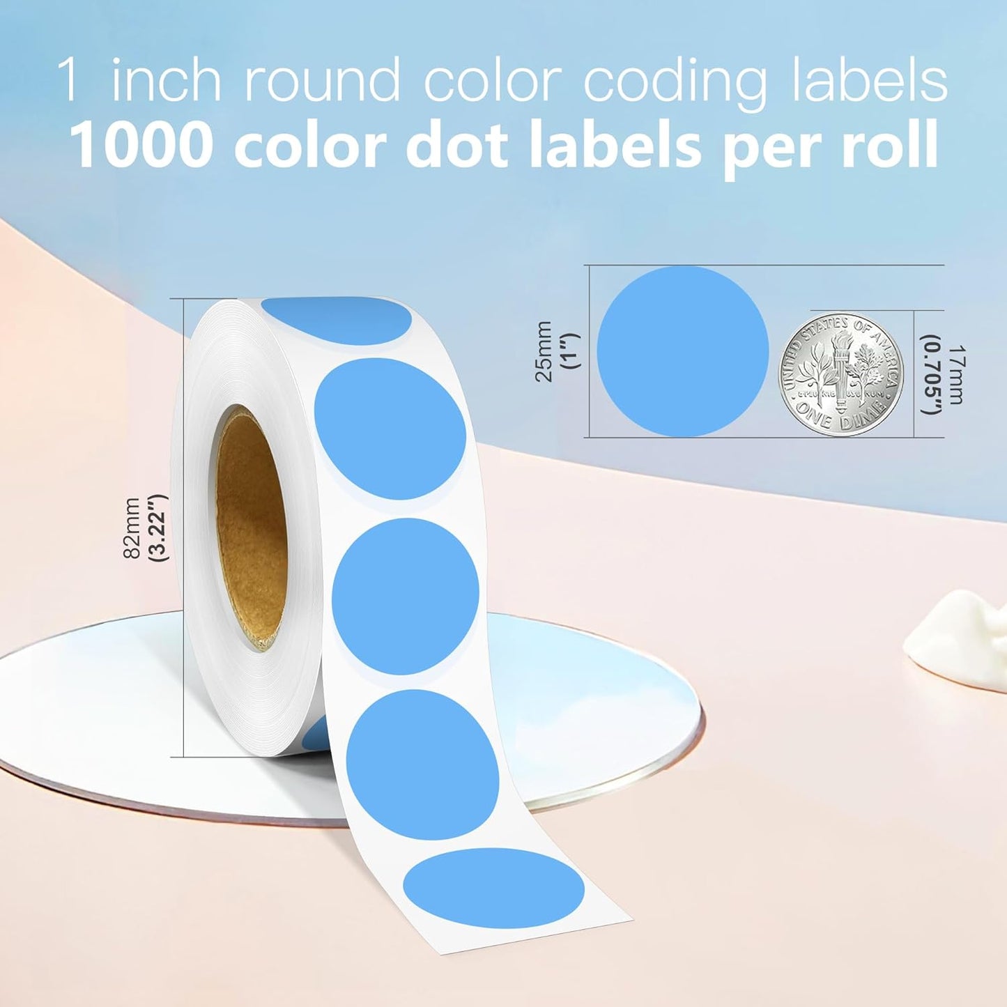 1 Inch Round Color Coding Labels, 1000 Dots Per Roll Sky Blue Color Coded Dot Stickers, Round Color Dot Labels for Organizing, Filing, and Storage