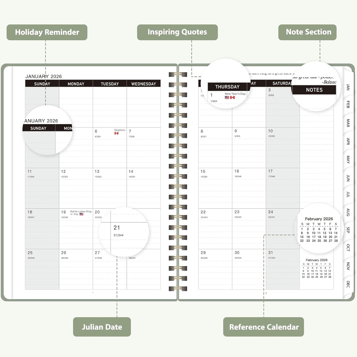 2026 Planner, Weekly and Monthly Calendar Academic Planner, Jan 2026 - Dec 2026, Planning Agenda Book for Desk Accessories and School Supplies - A5 (6.3'' x 8.5'')