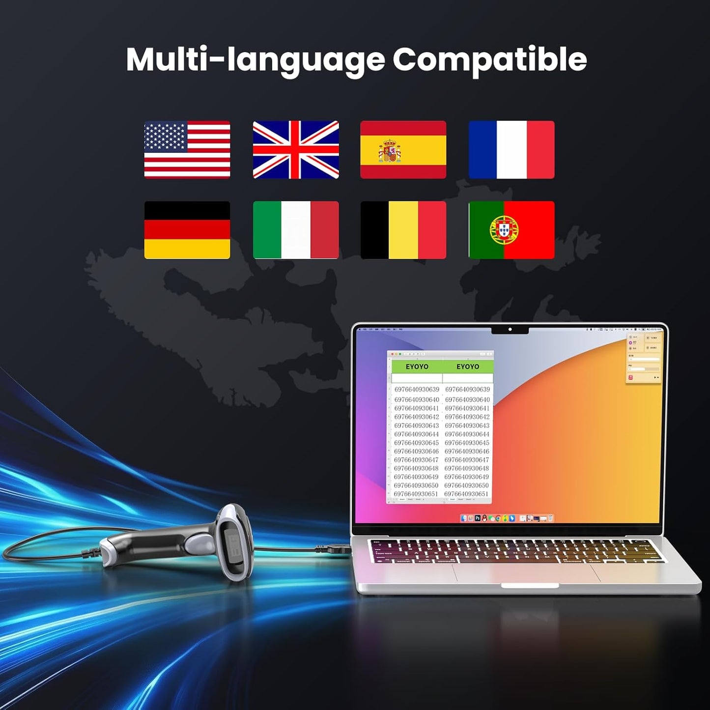 Eyoyo 2D USB Barcode Scanner: Handheld Wired QR Code Scanner for Computer Laptop POS PC, Fast Automatic 1D UPC Screen & Printed Bar Code Reader for Library, Retail Store, Book, Warehouse Inventory