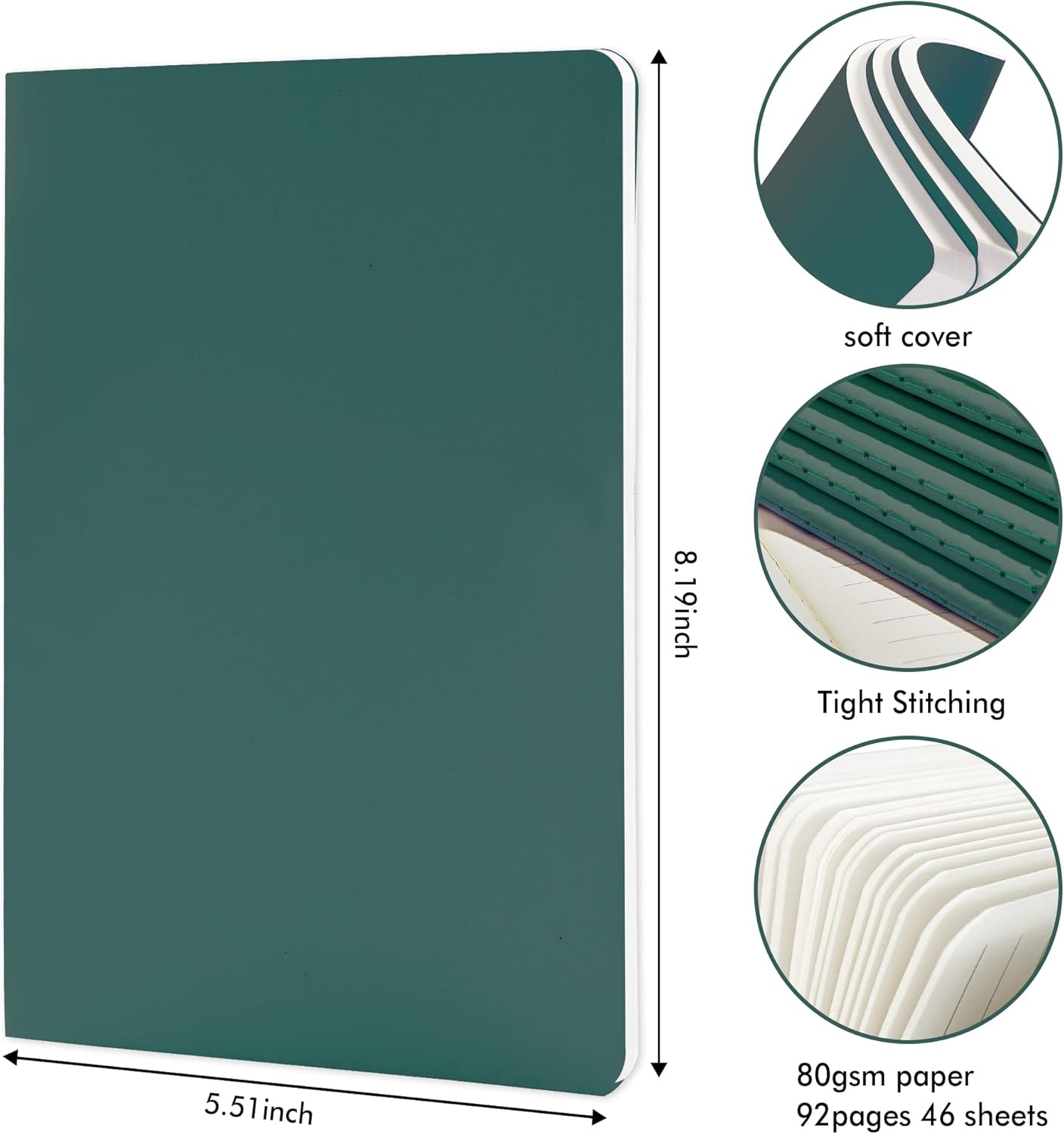 16 Pack Soft Cover Journal Bulk, Feela Lined Notebooks College Ruled for Work for Women Girl Writing, Blank Travel Journal Note Taking Notebook School Business Supplies, 8.2” x 5.5”, A5, Dark Green