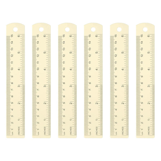 HARFINGTON 6pcs Metal Straight Ruler 15cm Metric SAE Aluminum Alloy Measuring Rulers Scale Tool with Hole for Measure Study Reading Classroom Office, White