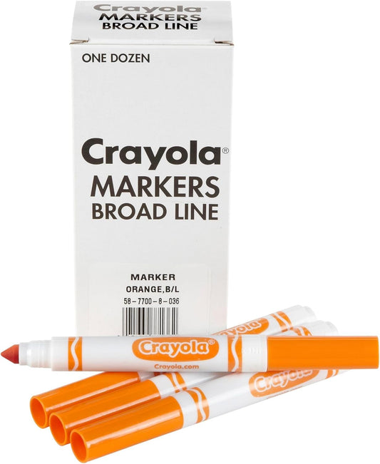 Crayola Broad Line Markers - Orange (12ct), Markers for Kids, Bulk School Supplies for Teachers, Nontoxic, Marker Refill with Reusable Box