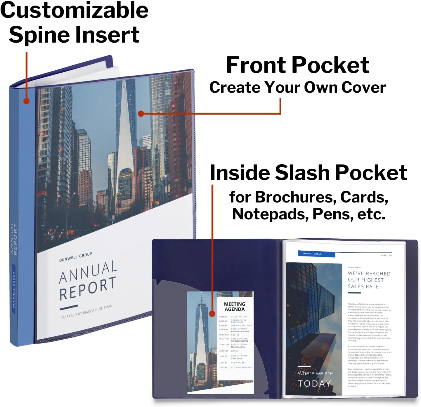 Dunwell Presentation Binder 12-Pocket, Displays 24 Pages, 8.5x11 Portfolio Binder with Plastic Sleeves, Storage and Organizer for Documents, Certificates, Projects, Photos (Blue)