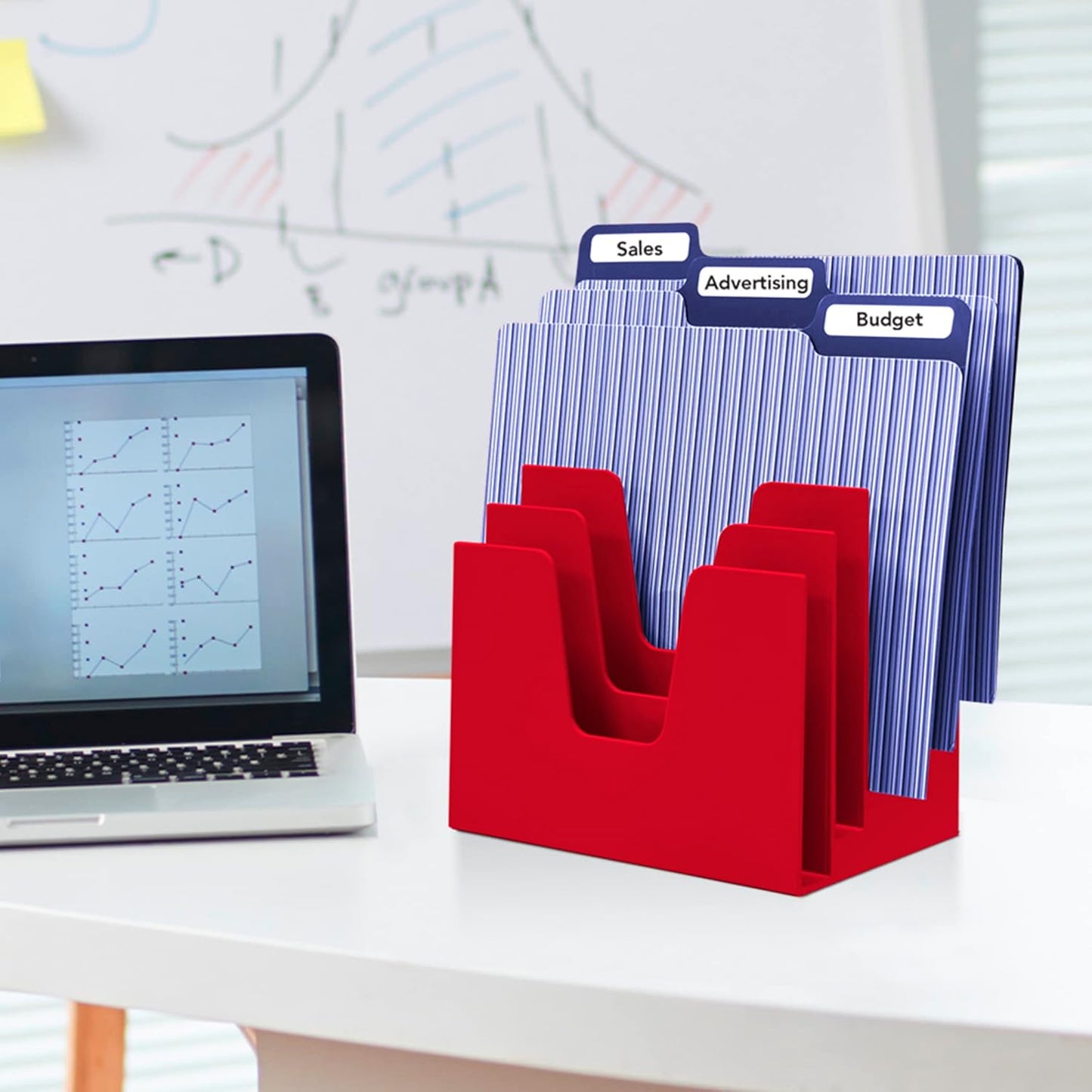 Acrimet 5 Section Incline File Sorter Organizer, Mail, Folder, Letter Desk Organizer, Rack for Office Organization Desktop (Plastic) (Solid Red Color)