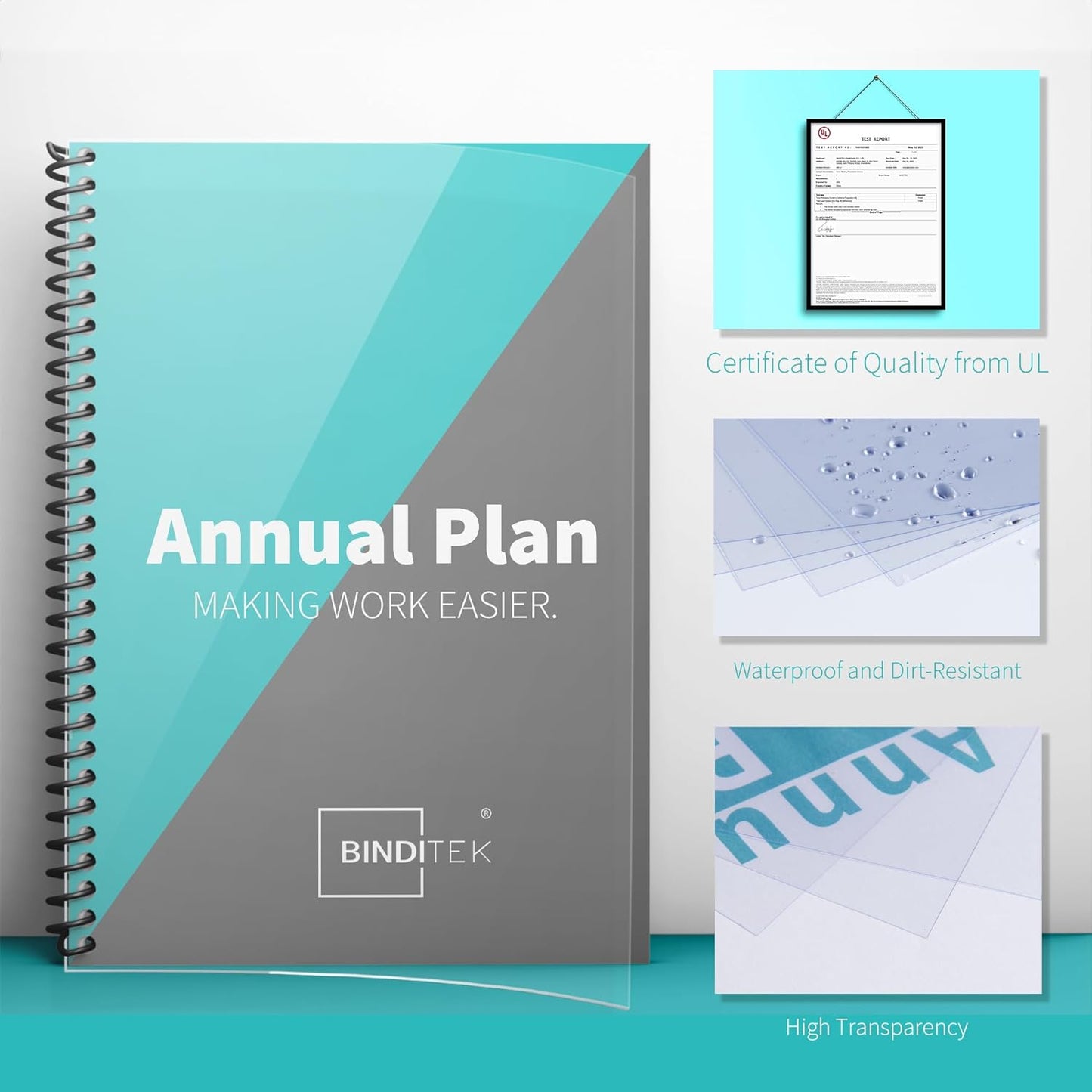 Binditek 100 Pack 4.5 Mil Binding Presentation Covers, Ultra Clear, 8.5 x 11 Inches, Letter Size, Square Corners, Un-Punched