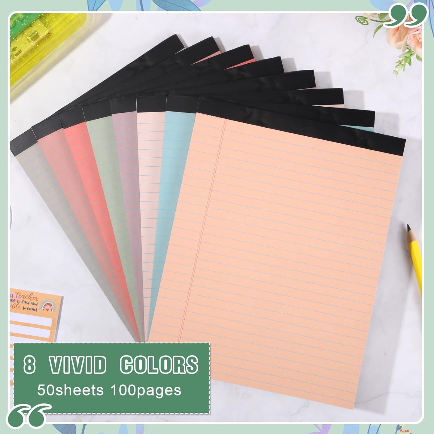 Fuutreo 8 Pcs 8.5'' x 11'' Colored Legal Pad Writing Pads Wide Ruled 50 Sheets Per Notepad Perforated Writing Notepad Office Supplies for School College Office Business (Retro Colors)