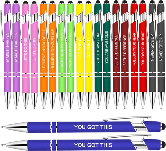 20 Pcs Inspirational Pens - Motivational Ballpoint Pens Bulk with quotes Stylus Tip Gifts for School Office Supplies Black Ink