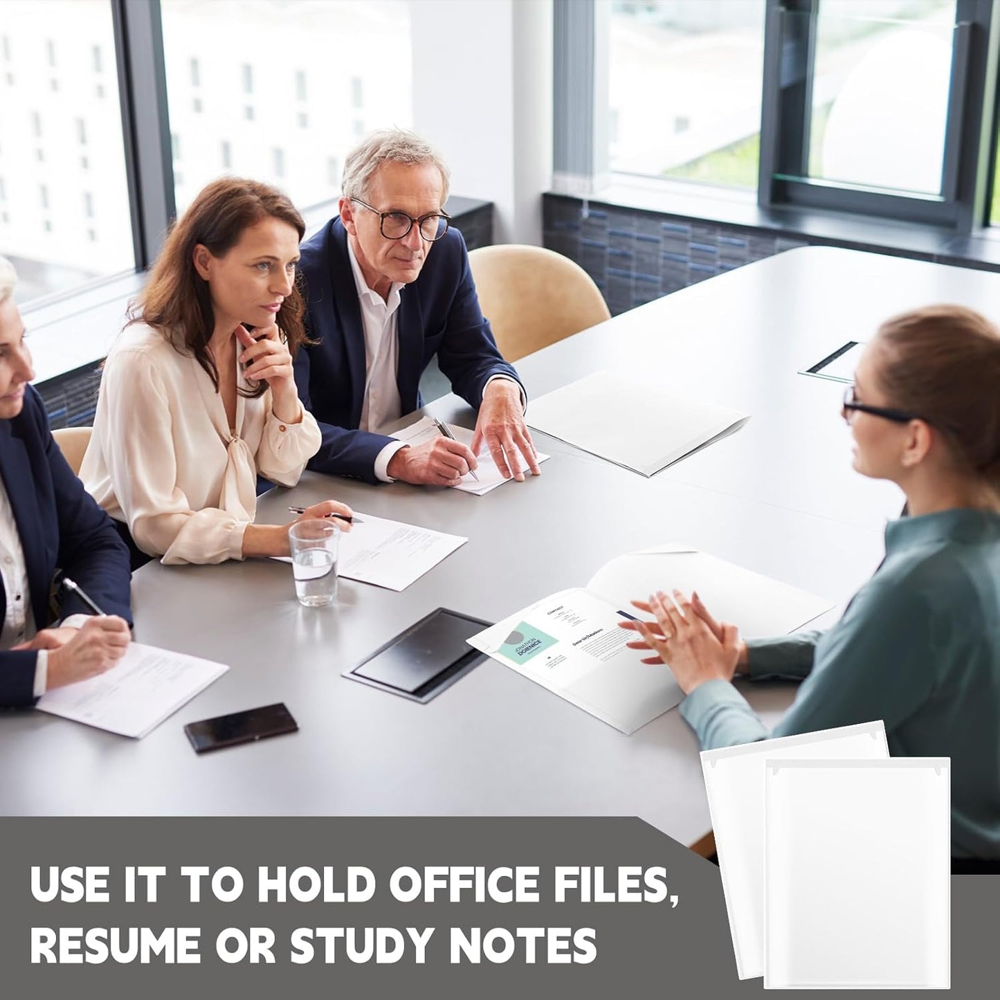 Henoyso 60 Pcs Plastic Folders with Clear Front Pockets Heavy Duty File Folders with 2 Pockets and Card Slot for Student Communication School Office Presentation Report (White)