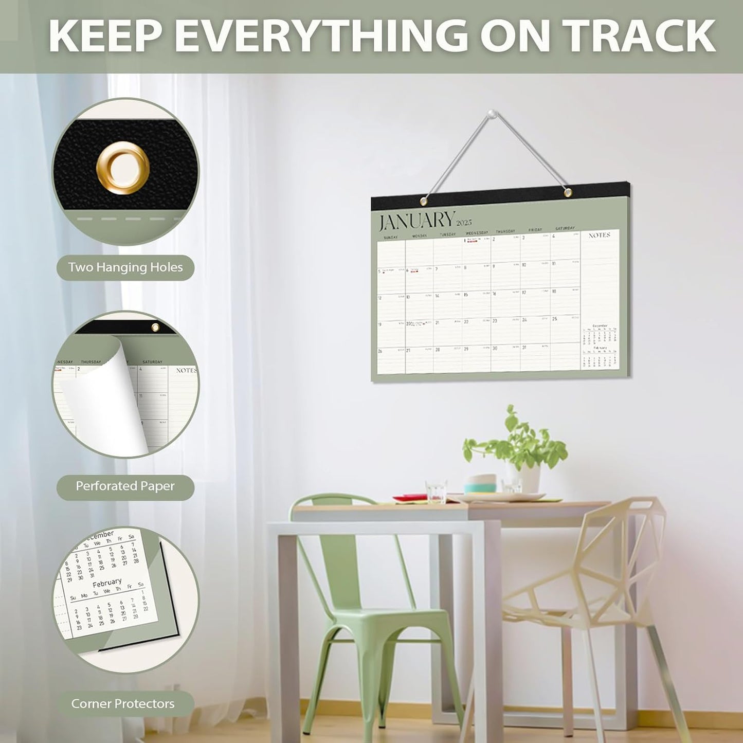 Desk Calendar 2025-2026, 18 Months (July 2025 to December 2026) - Large Size 17" x 12" Desktop/Wall Monthly Calendar with To Do List, Personal Desk Calendar Planner for Home, School, Office - Green