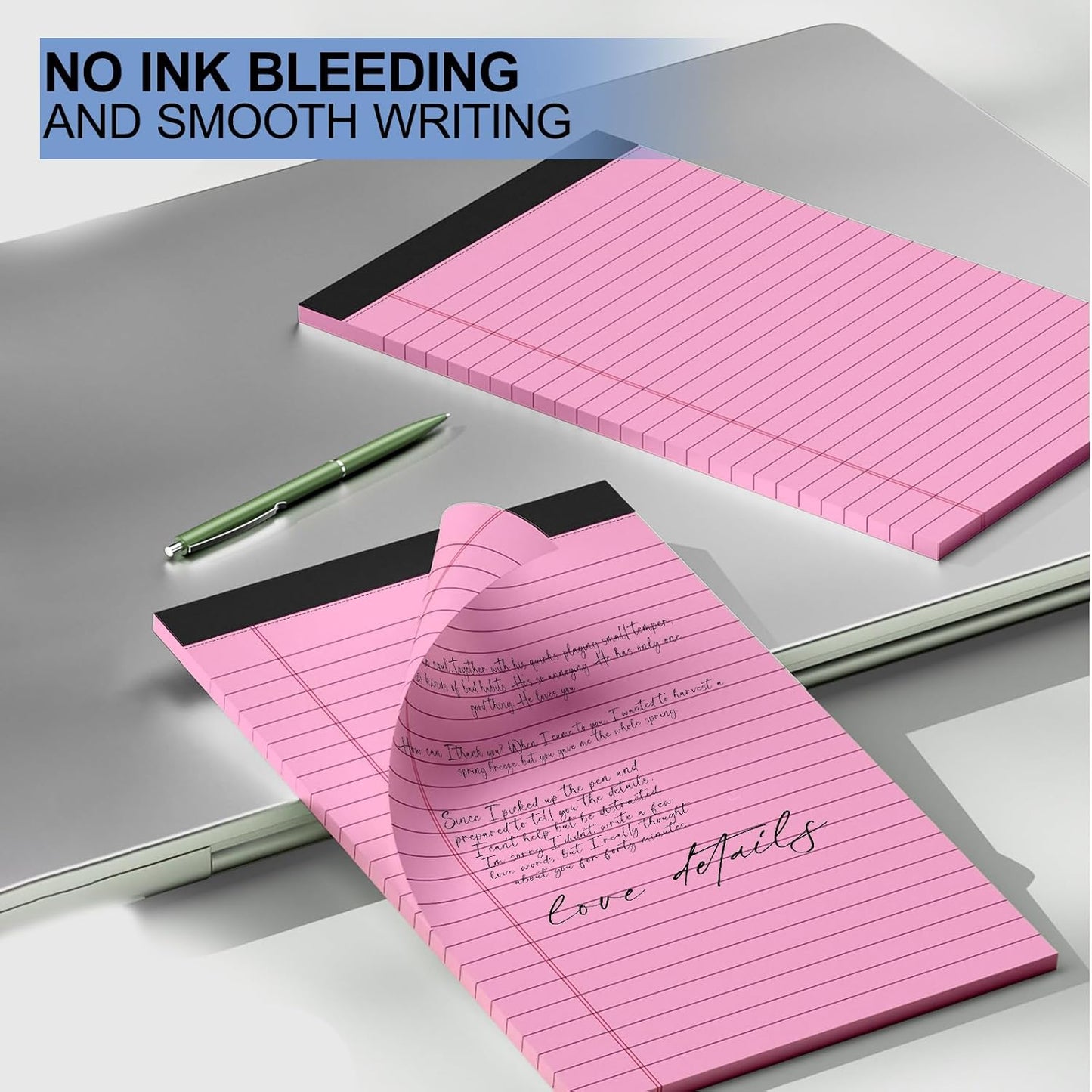 6pcs Small Note Pads, Pink Notepads 5x8 College Ruled Notebook, Writing Pads 5 x 8, Legal Pads, Memo Pad Paper Perforate Narrow Ruled Notebooks for Work, School, Office,30 Sheets/Pack