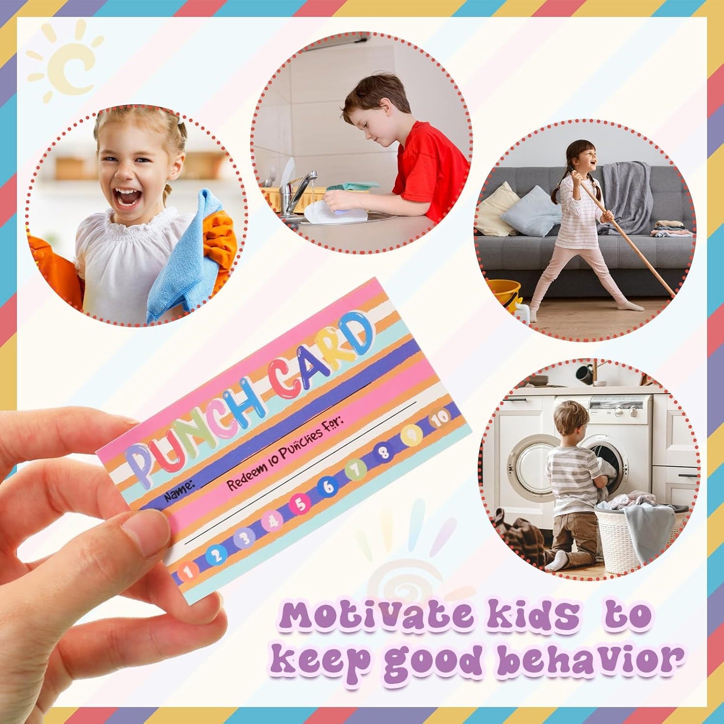 Fumete 400 Pcs Punch Cards for Classroom Reward Cards Behavior Incentive Loyalty Awards for Kids Students Teachers School Business, 8 Styles, 3.5 x 2 in(10 Bright Punches Style)