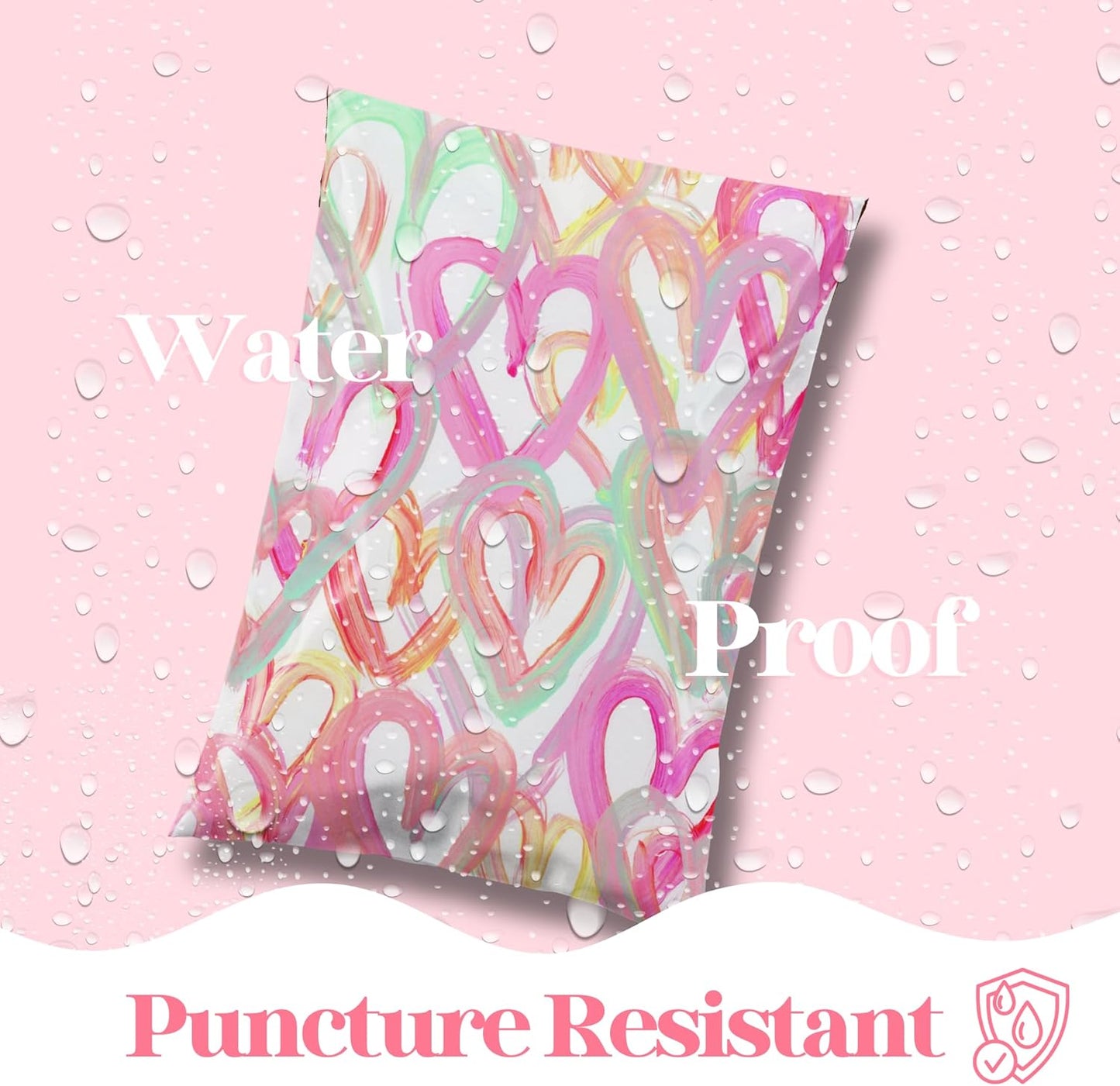 10x13 Designer Poly Mailer 100 Pack Heavy Duty Waterproof Self Seal Shipping Bags for Small Business Large Mailing Envelopes Bulk Tear Resistant Cute Packaging Happy Hearts