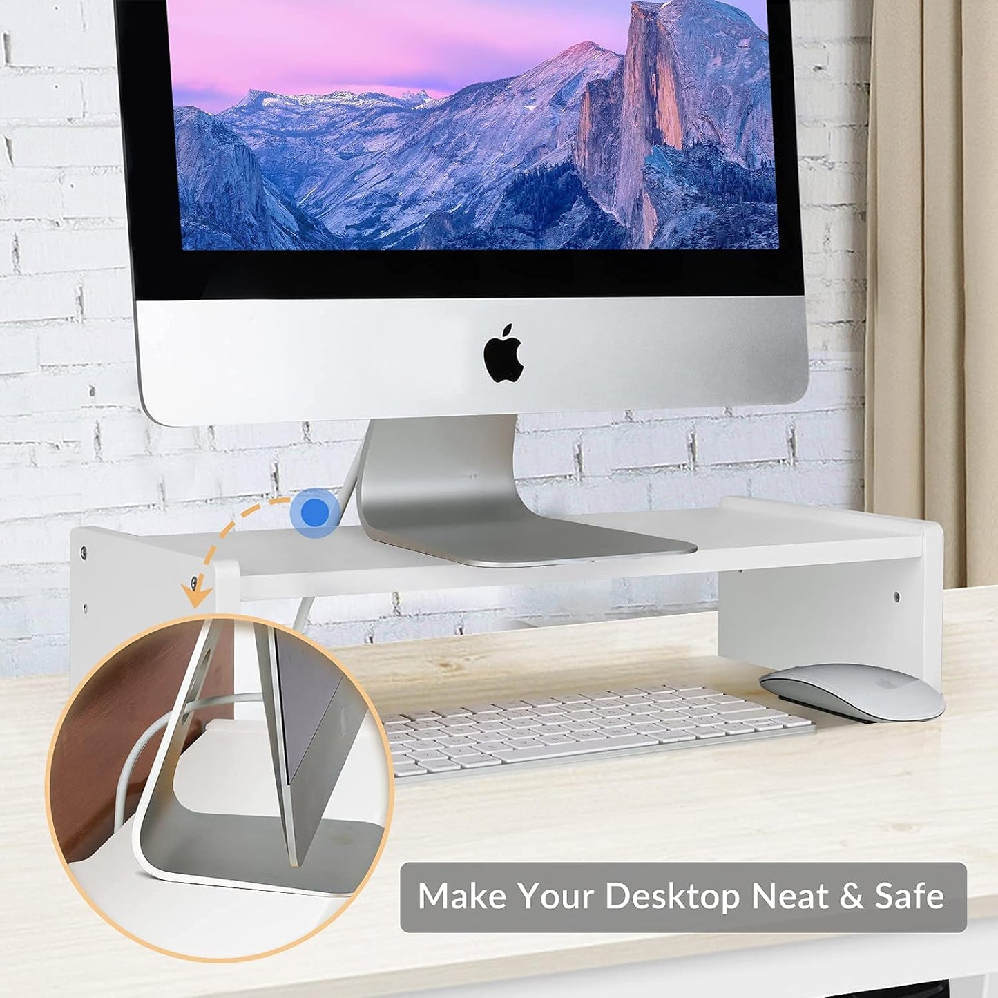 KINLINK Solid Wood Monitor Stand Riser, Monitor Riser with 2 Adjustable Height, 15.8 inch Computer Riser for Computer, iMac, PC, Printer, Computer Monitor Stand for Home & Office, White
