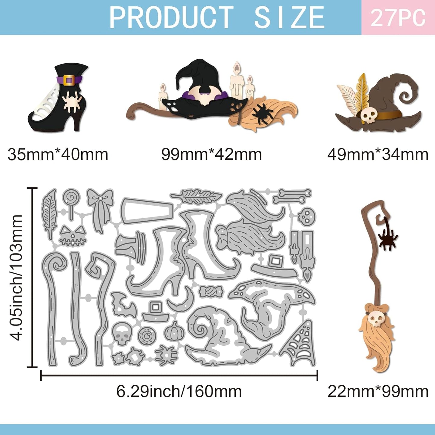 GLOBLELAND Halloween Witch Hat and Shoes Cutting Dies for Card Making Magic Broom Cut Die for DIY Scrapbooking Journal Embossing Paper Craft Decor