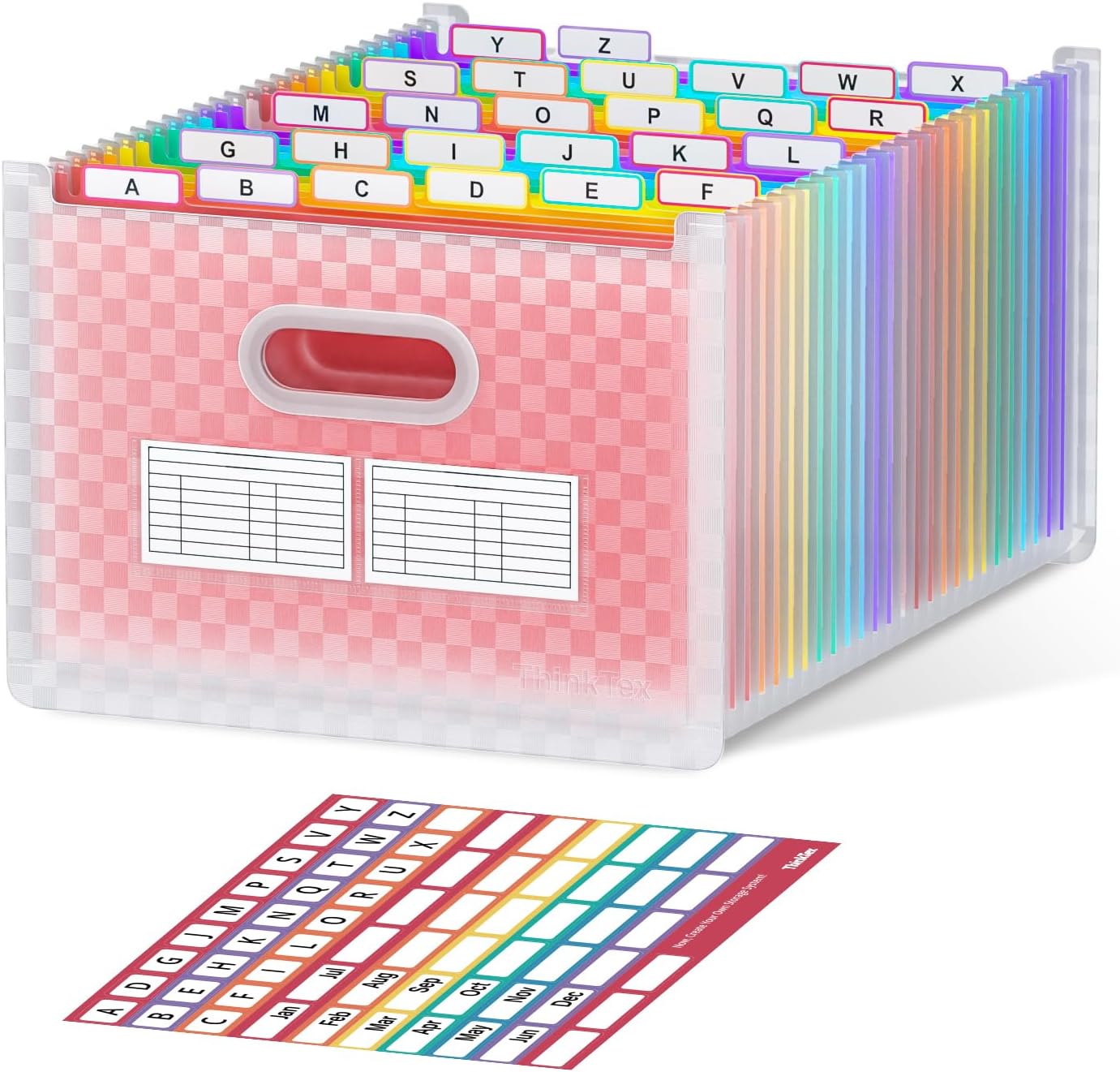 ThinkTex 26 Pockets Expanding File Folder, Upright & Open Top, A-Z Colorful Tabs, Larger Capacity Accordian Folder, Letter/A4 Size for School, Home and Office - Pink