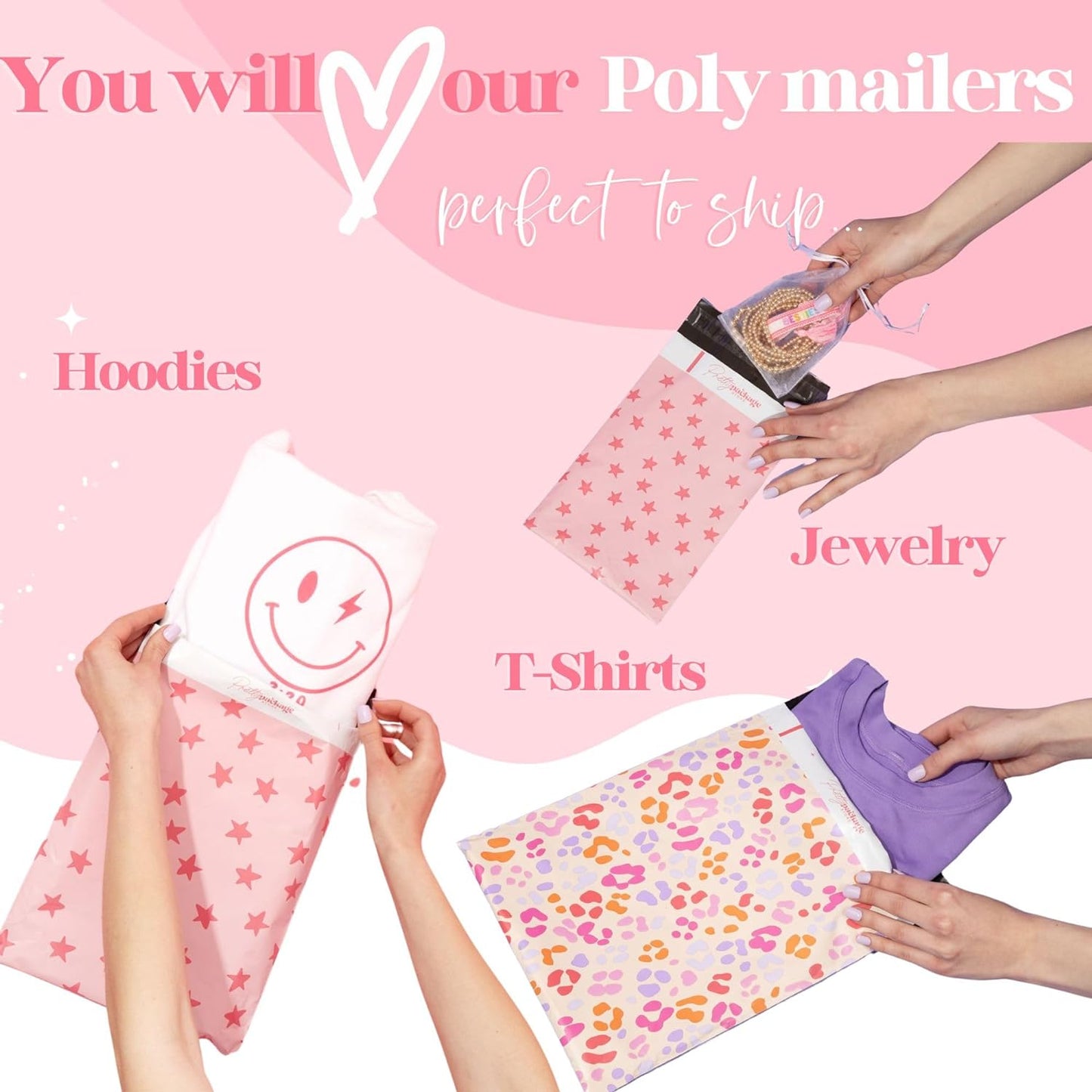 10x13 Designer Poly Mailer 100 Pack Heavy Duty Waterproof Self Seal Shipping Bags for Small Business Large Mailing Envelopes Bulk Tear Resistant Cute Packaging Pink Blooms Flowers