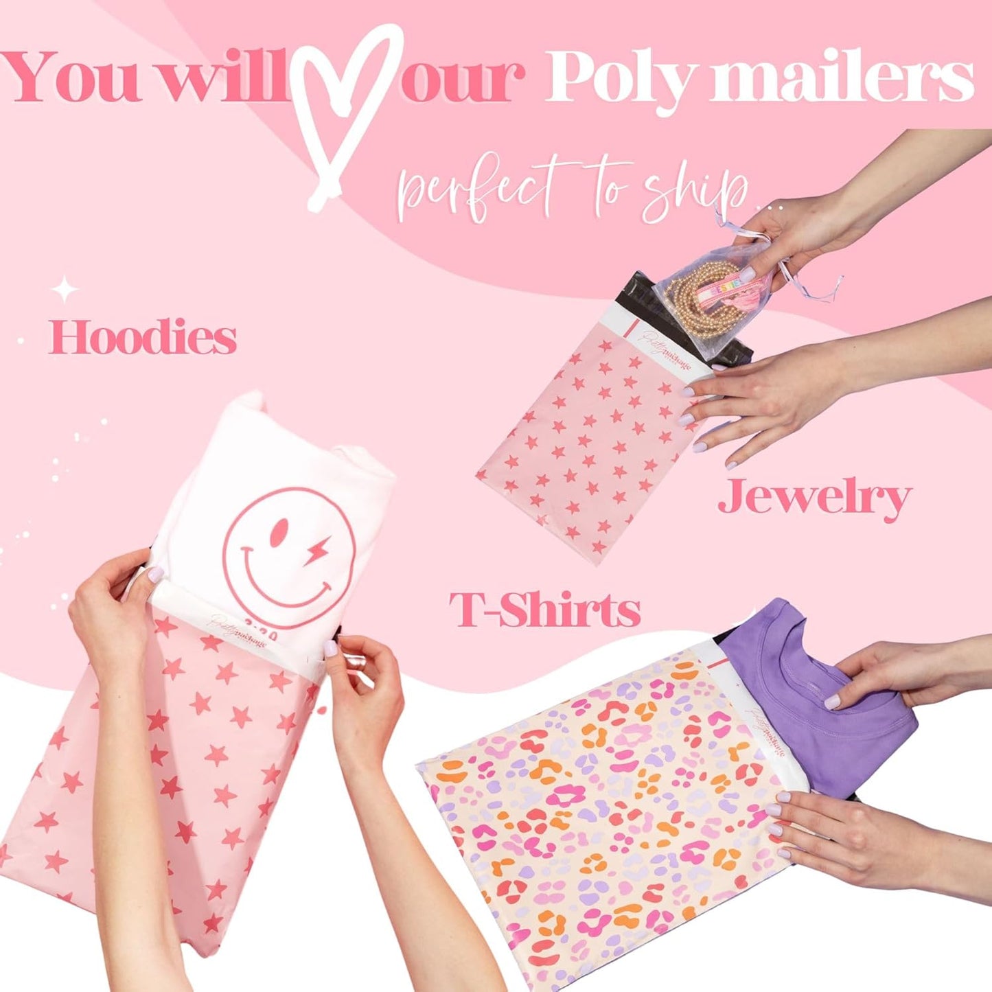 10x13 Designer Poly Mailer 100 Pack Heavy Duty Waterproof Self Seal Shipping Bags for Small Business Large Mailing Envelopes Bulk Tear Resistant Cute Packaging Preppy Leopard