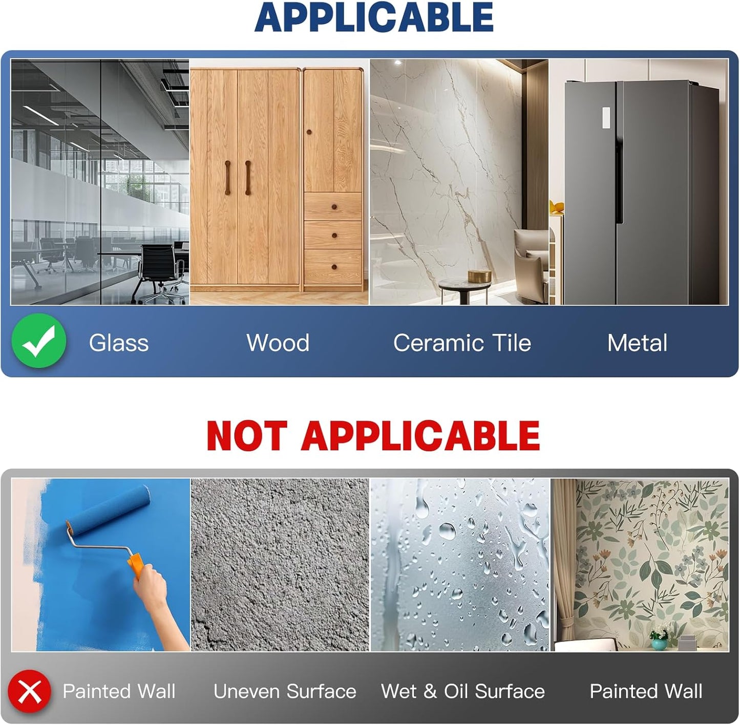 Dry Erase White Board Stickers, 12" x 8" Removable Dry Erase Sheets for Wall/Refrigerator/Door/Classroom, Adhesive Non-Magnetic Whiteboard, Fridge Dry Erase Paper(3 Sheets)