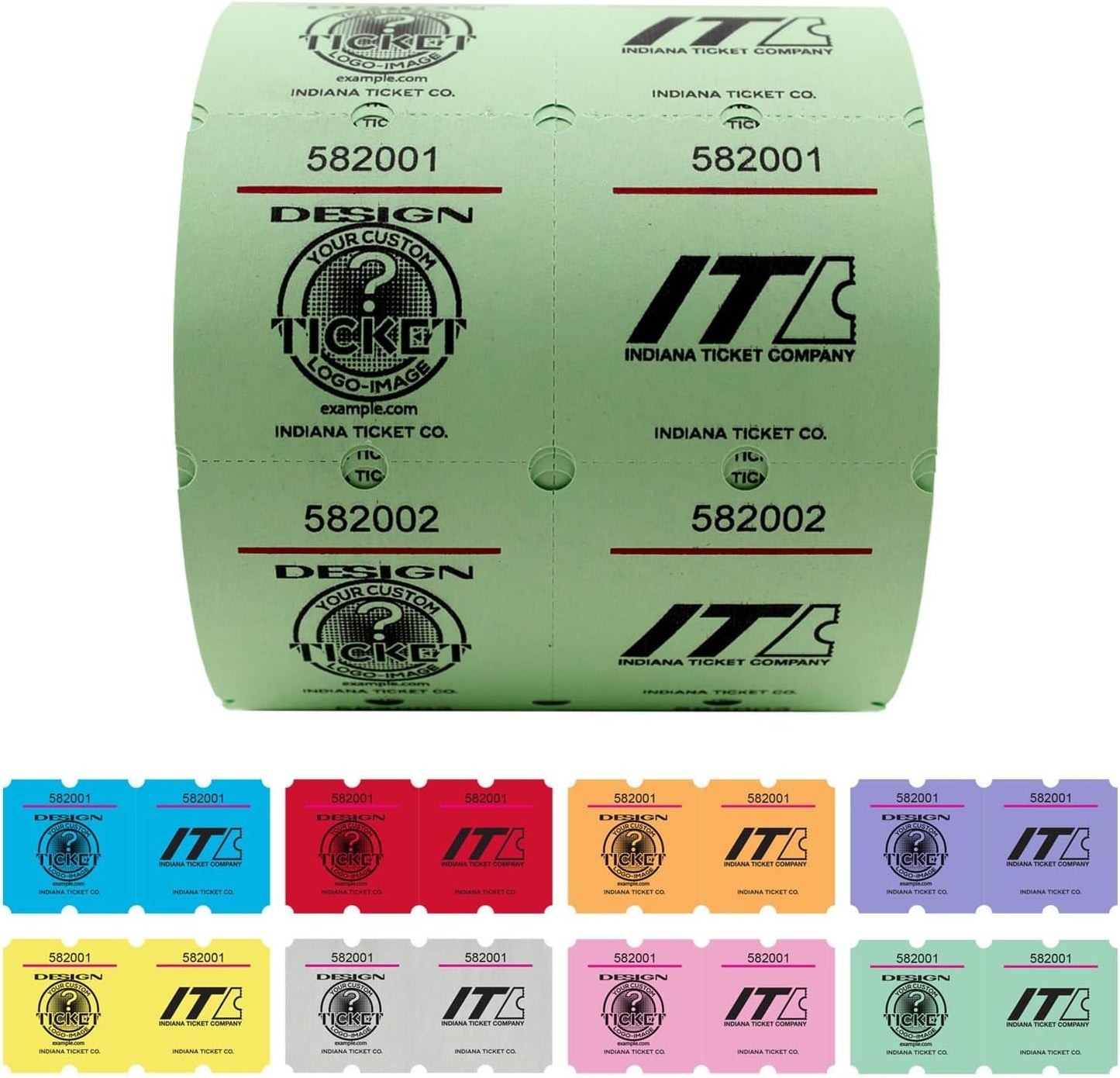 INDIANA TICKET CO. 1000 Custom Marquee 2"x 4" Double Roll Raffle Tickets– Add Your Events Logo/Text, Event Tickets, Fundraiser, Classroom Rewards, Entry, Prize Tickets, Carnival, (8 Colors Selection)