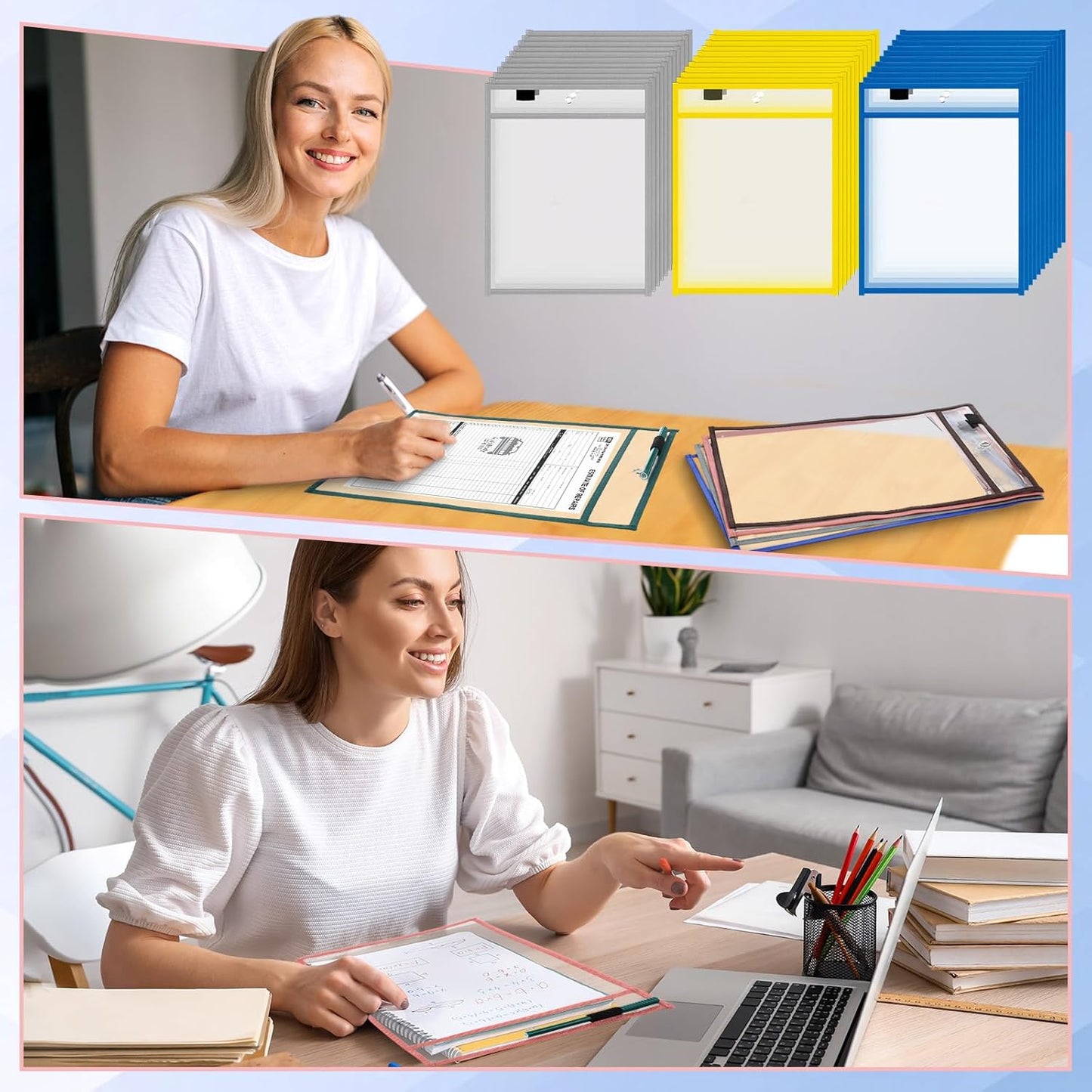 Seajan 120 Pcs Clear Dry Erase Pockets Plastic Sleeves for Paper 14 x 10 Inch Reusable Document Holder Shop Ticket Holders Dry Erase Pocket Organizer Teacher Supplies for Classroom (Vibrant Color)