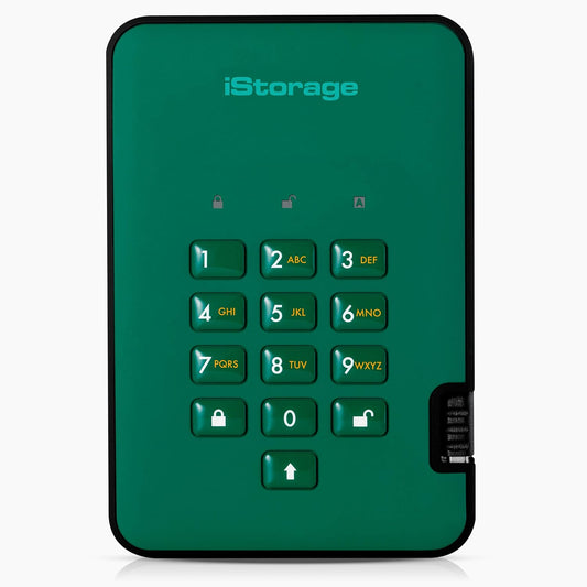 iStorage diskAshur2 HDD 3TB Green | Secure portable hard drive | Password protected | Dust & water resistant | Hardware Encryption