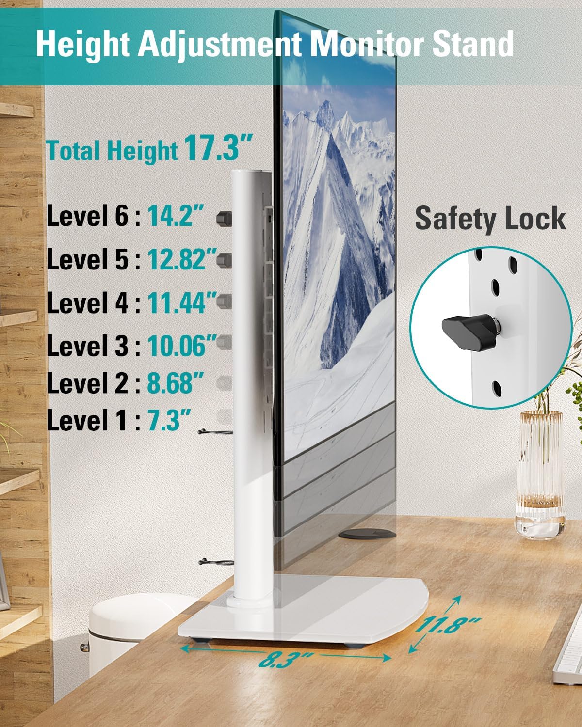 MOUNT PRO Single Monitor Stand Fits Max 32 inch Screen, Free-Standing Computer Desk Stand, Display Mount with Height Adjustable, Swivel, Tilt, Rotation, VESA Monitor Stand 100x100, White