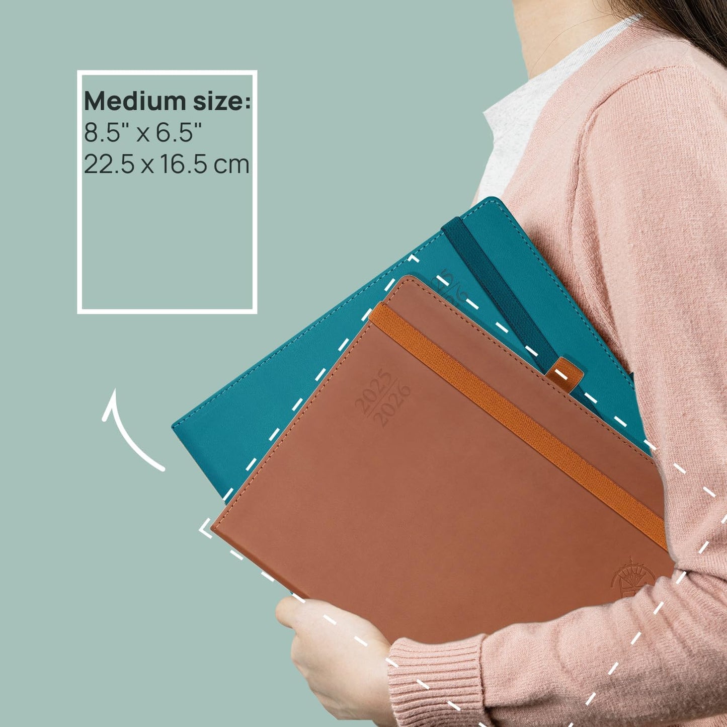 POPRUN Planner 2025-2026 (Medium - 6.5'' x 8.5'') Academic Weekly Calendar (July 2025 - June 2026) with Hourly Time Slots, Monthly Tabs, 100GSM Thick Papers, Leather Soft Cover - Pink