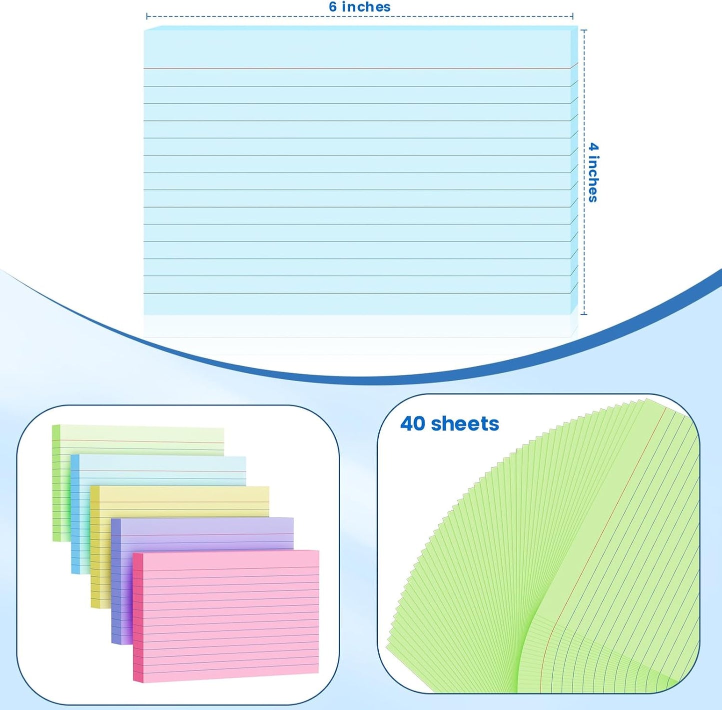 200 Count Index Cards 4x6 Inch, Colored Flash Card (40 Sheets Each), Note Taking for Students, Teachers, Professionals, Study Note Cards for Office Home School
