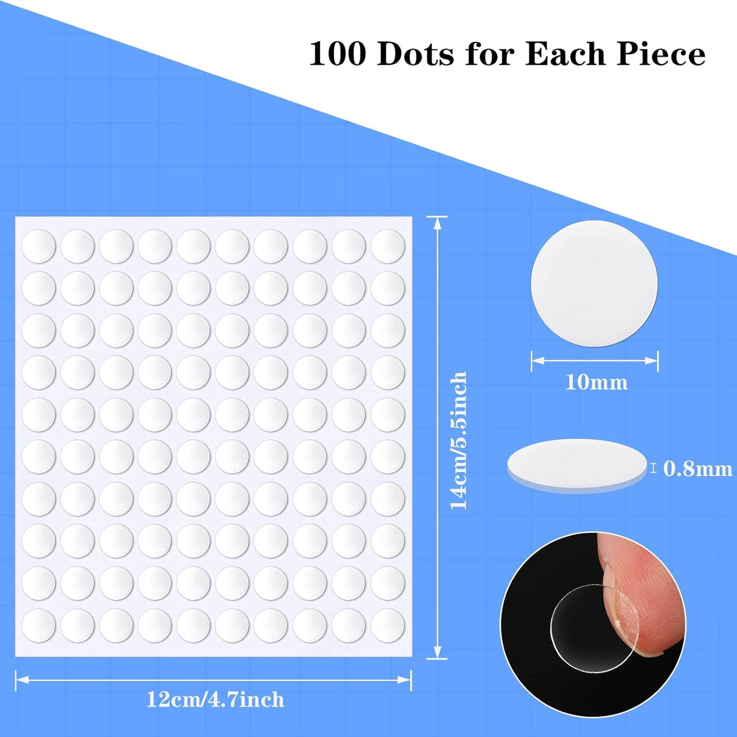 1500 Pieces Double Sided Adhesive Dots Clear Sticky Tack Tape Removable Stickers Acrylic Round Putty Waterproof Sticky Dot for Balloon Craft DIY Art Office Supplies (10mm, 1500)