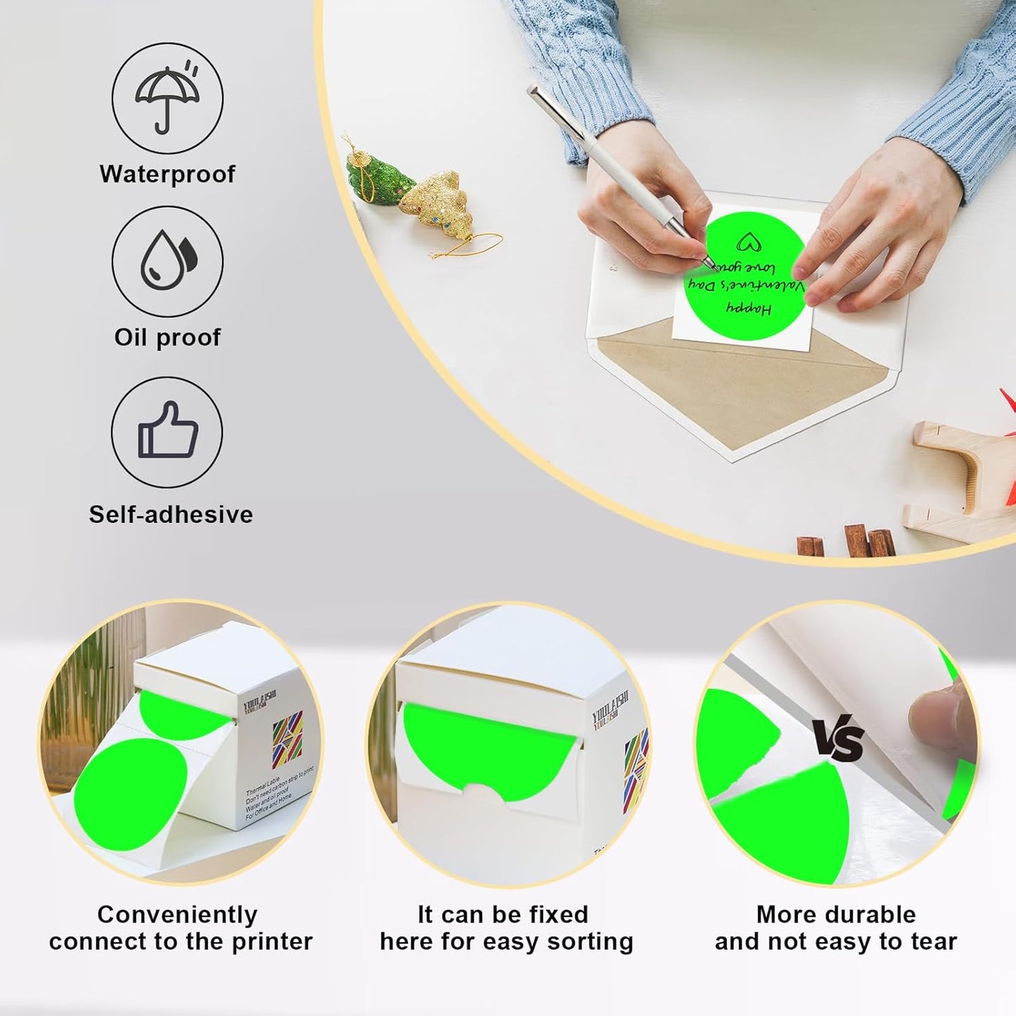 2000Pcs/4 Roll 3 X 3 Inch Color Coding Dot Labels Circle Thermal Printable Waterproof Round Stickers Adhesive Writable for Office, Garage, DIY Sticker, Barcodes, Name Tag (Multiple Colors)