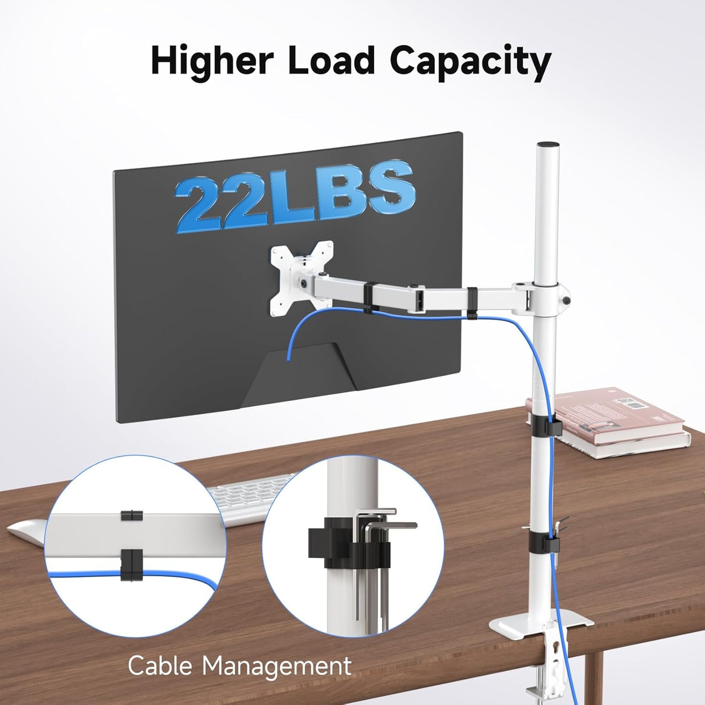 Suptek Single Monitor Arm Desk Mount Fully Adjustable Monitor Stand for 1 / One Screen up to 32 inch Extra Tall 31.5 inch Pole,White (MD6821W)